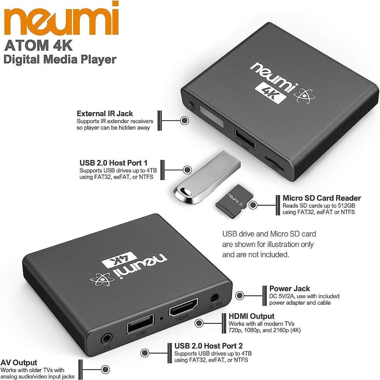 Alt view image 7 of 7 - 4K Ultra-HD Digital Media Player for USB Drives and SD Cards - Plays 4K/UHD 60fps Videos, HEVC/H.265, HDMI and Analog AV, Automatic Playback and Looping Capability