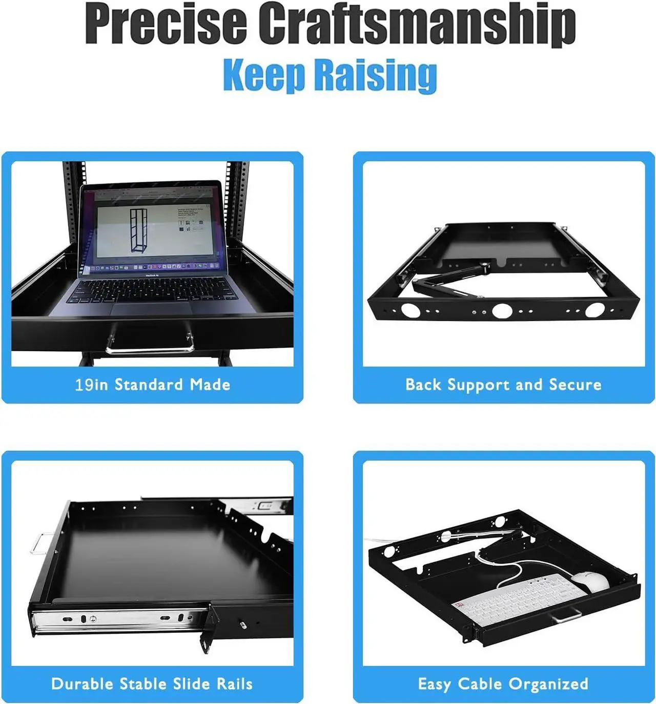 Alt view image 5 of 6 - RAISING ELECTRONICS 1U Rack Mount Sliding Keyboard Tray Cantilever for Server Data Network Rack