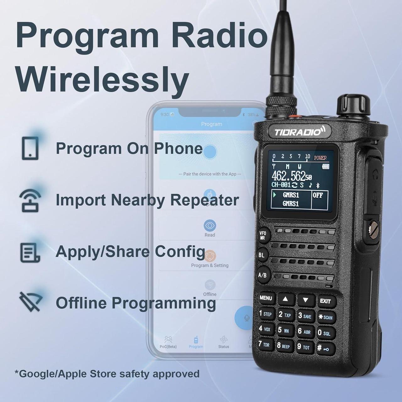 Alt view image 2 of 7 - (2nd Gen) TIDRADIO TD-H8 GMRS Radio Two Way Radio,APP Programmable,GMRS Repeater Capable,Support Chirp,Long Range Walkie Talkies with 2pcs 2500mAh Battery, MIC Speaker and 771 Long Antenna