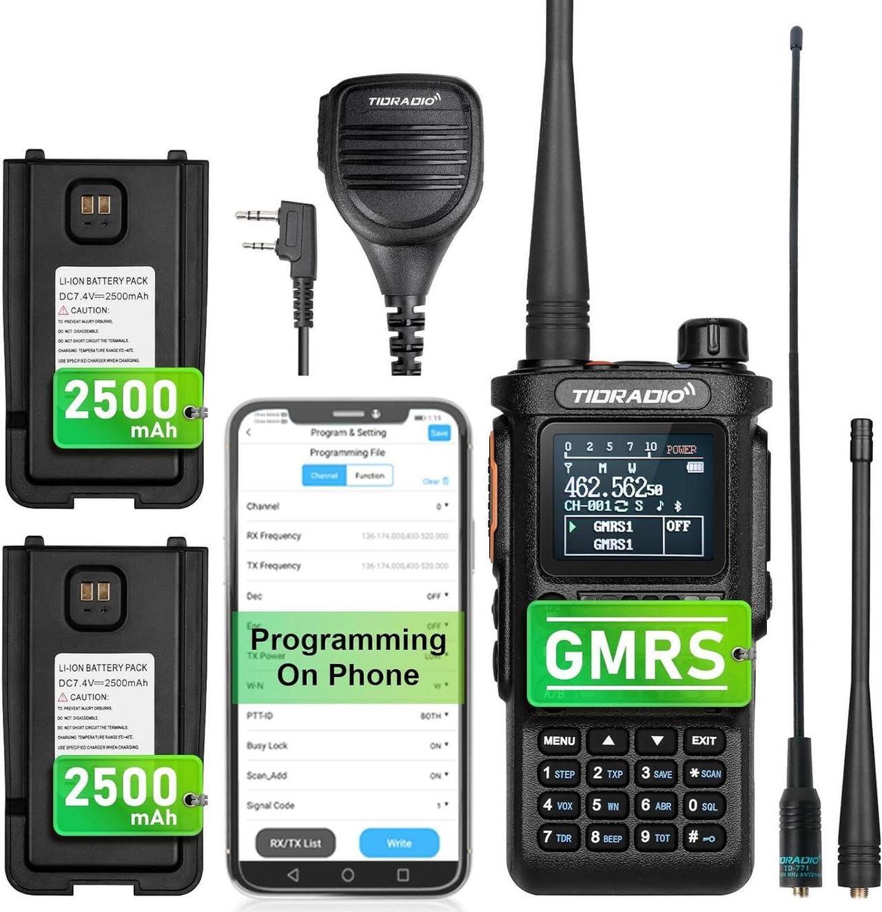 Main image of (2nd Gen) TIDRADIO TD-H8 GMRS Radio Two Way Radio,APP Programmable,GMRS Repeater Capable,Support Chirp,Long Range Walkie Talkies with 2pcs 2500mAh Battery, MIC Speaker and 771 Long Antenna