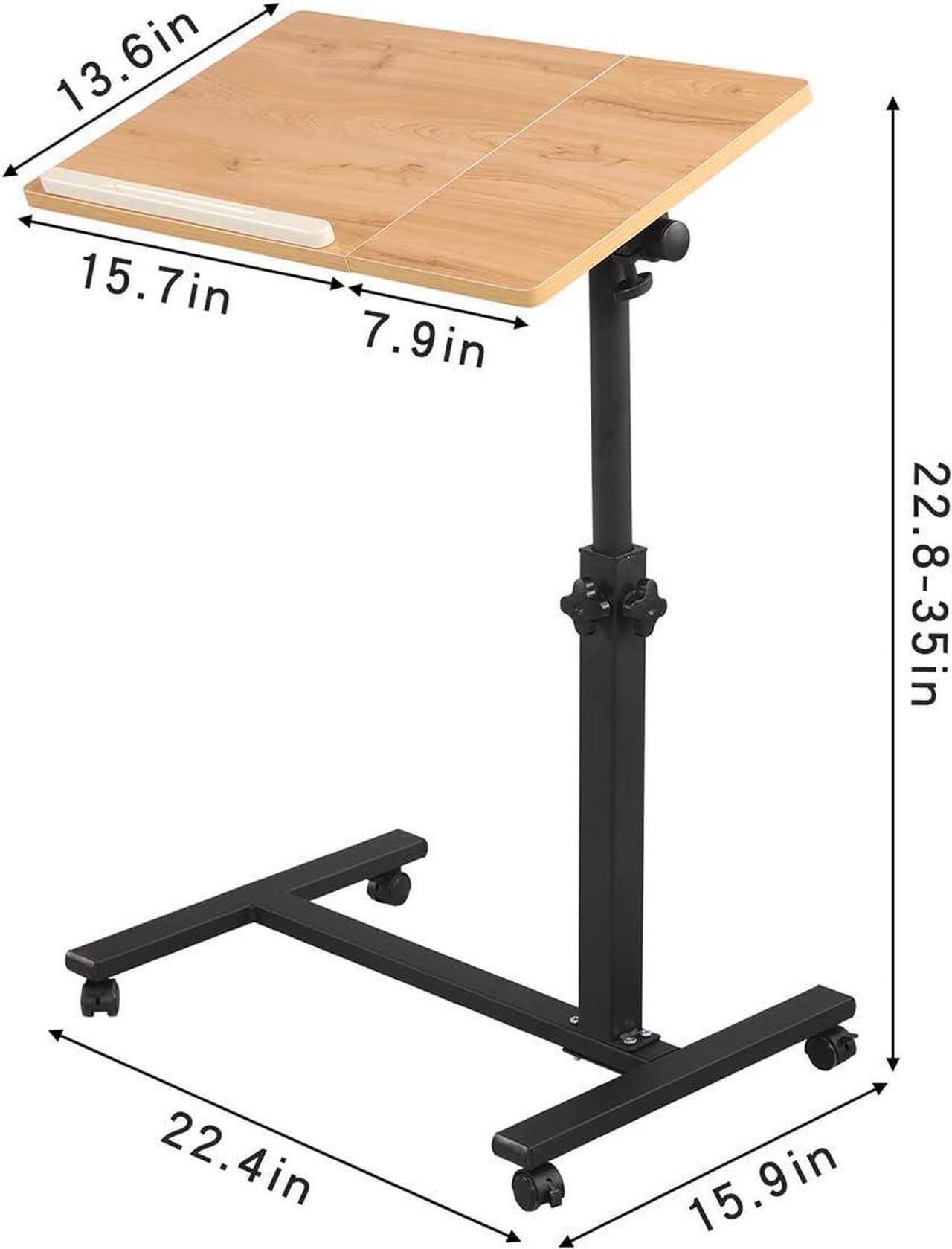 Alt view image 4 of 5 - Rolling Laptop Desk for Rolling Cart Tilting Overbed Bedside Table Desk Overbed Table with Wheels Adjustable Laptop Stand Sofa Side Table