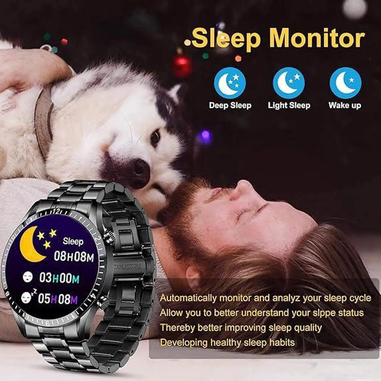 Alt view image 6 of 6 - Men Smart Watch for Android iOS, Bluetooth Calls Voice Chat with Heart Rate/Sleep Monitor Fitness Tracker, 1.3" Full Touch Screen IP67 Waterproof Stainless Steel Activity Tracker for Men