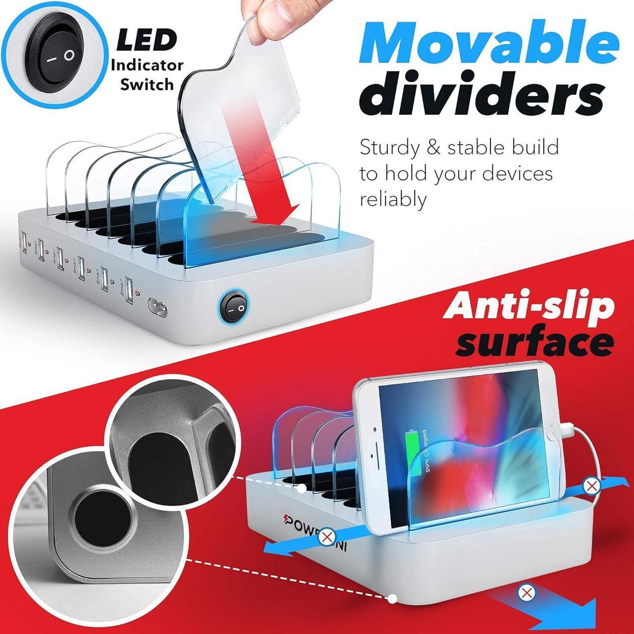 Alt view image 3 of 7 - USB Charging Dock - 6-Port - Fast Charging Station for Multiple Devices Apple - Multi Phone Charger Station - Charging Station - for Apple iPad iPhone and Android Cell Phone and Tablet