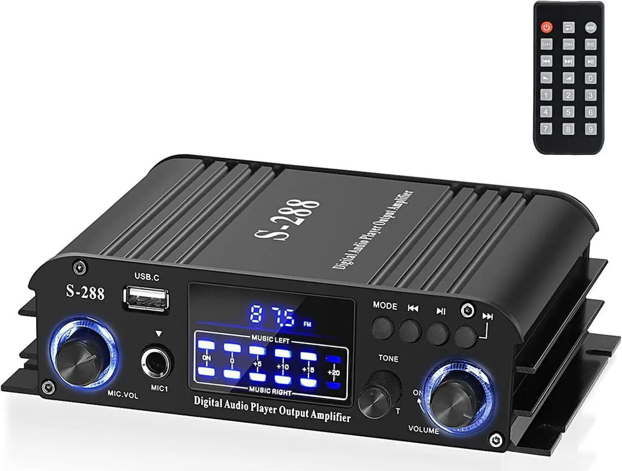 Alt view image 2 of 7 - Facmogu S-288 4 CH Bluetooth 5.0 Home Audio Amplifier, RMS 45Wx4, Max 600W HiFi Stereo Power Amplifier USB, SD, FM Class D Speaker Amp for Home Theater Karaoke, with Power Adapter & Remote Control