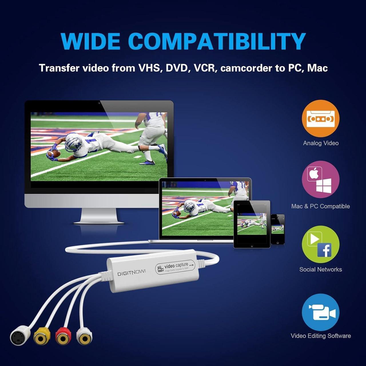 Alt view image 3 of 7 - 4K USB 2.0 Video Capture Card- Pro+ Version VHS to Digital Converter 1080P 30Hz, Suitable for Mac OS,Android, WinXP/7/8/10 One Touch VHS VCR TV to DVD