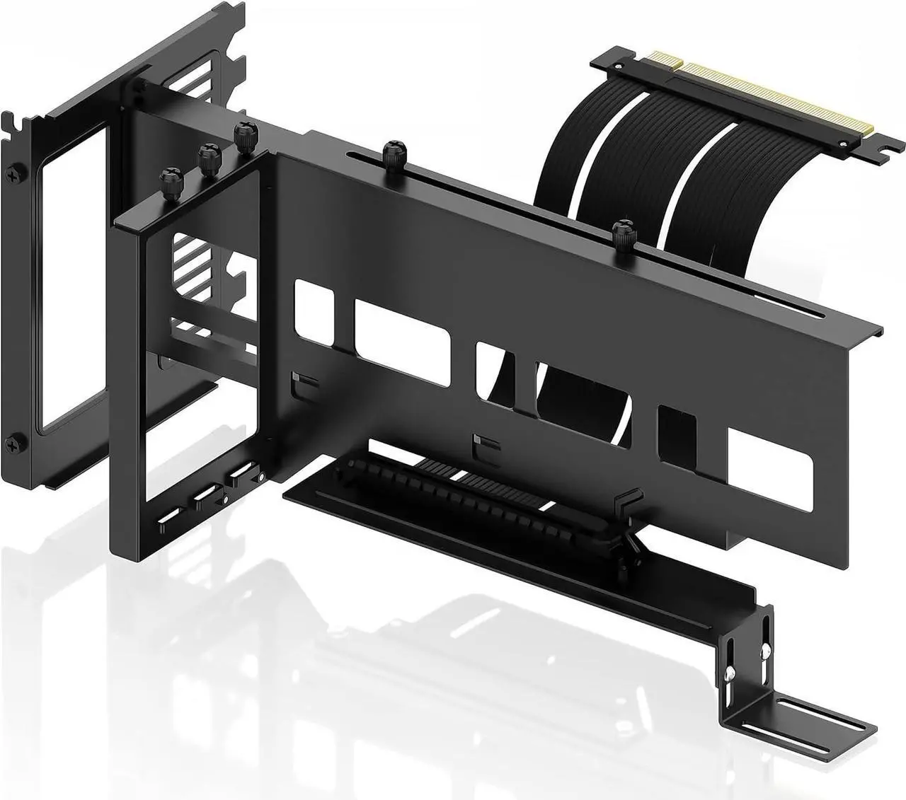 Main image of Vertical PCIe 4.0 GPU Mount Bracket Graphic Card Holder with 5V 3 Pin ARGB LED Module, Video Card VGA Support Kit with PCIe 4.0 X16 Gen4 17cm/6.69in Riser Cable 90 Degree Right Angle (Black)