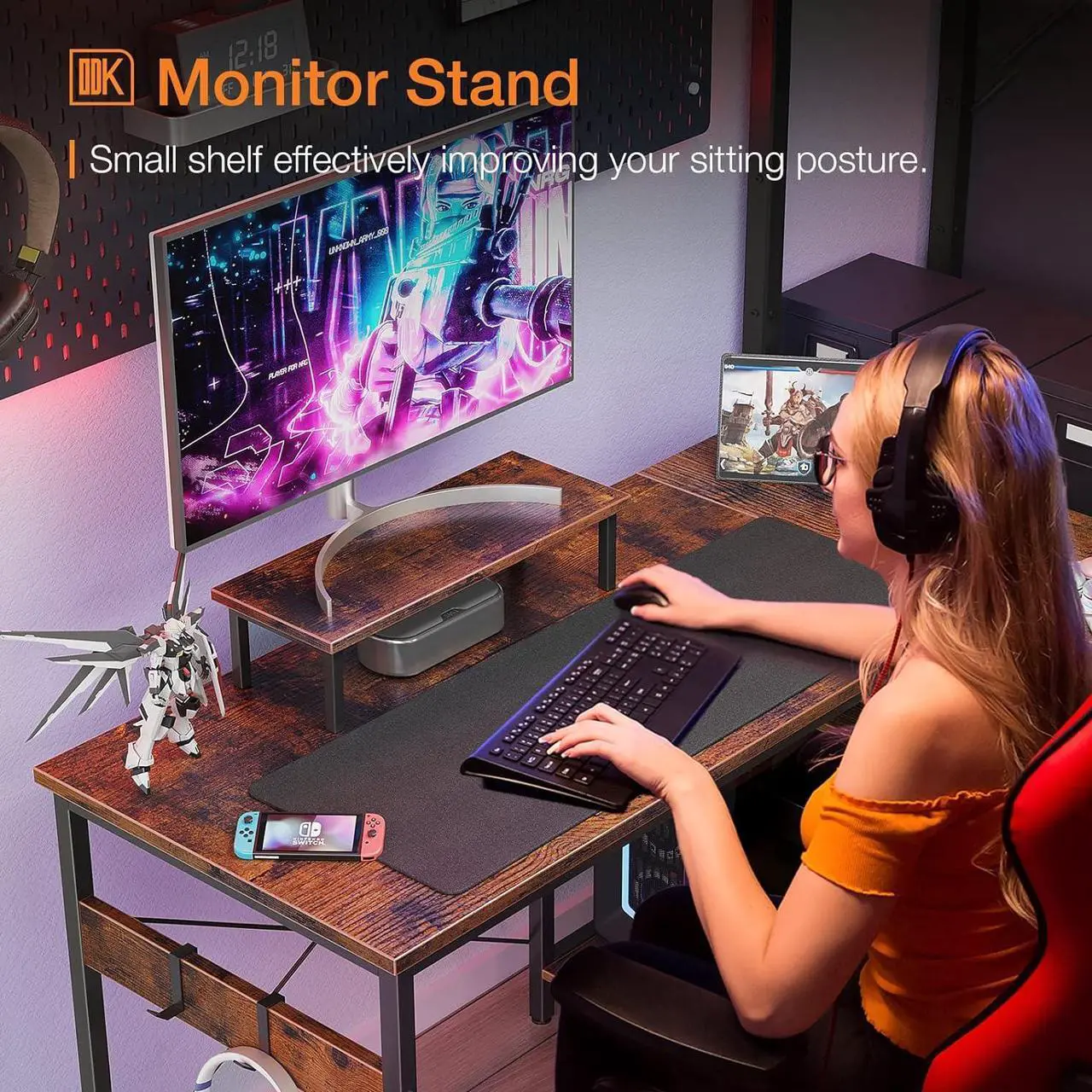 Alt view image 7 of 7 - Computer Desk with Storage Shelves, 47 inch L-Shaped Corner Desk with Monitor Stand for Small Space, Modern Simple Writing Study Table for Home Office, Rustic Brown