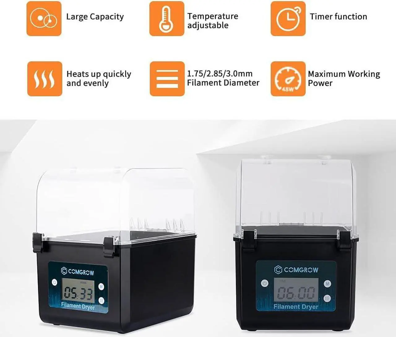 Alt view image 3 of 7 - Comgrow Filament Dryer, Upgraded Filament Dry Box, Large-Capacity 3D Filament Dehydrator for 2KG Filament, Compatible with 1.75mm, 2.85mm Filament and PLA PETG TPU ABS Material
