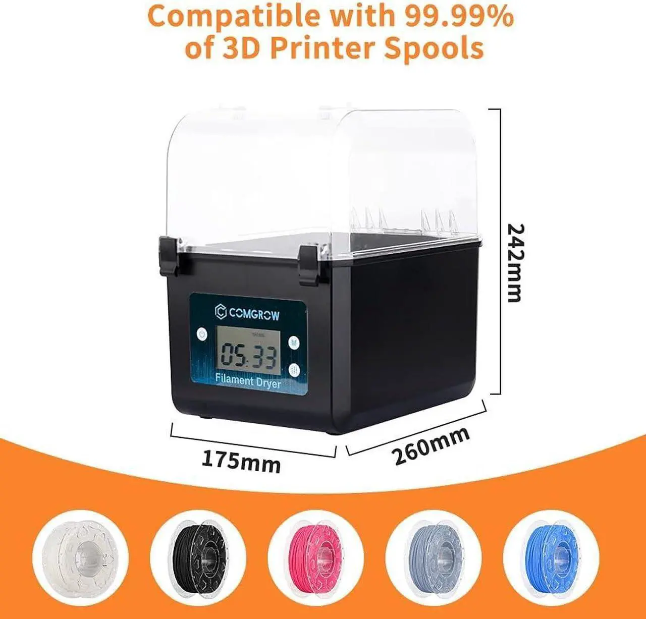 Alt view image 4 of 7 - Comgrow Filament Dryer, Upgraded Filament Dry Box, Large-Capacity 3D Filament Dehydrator for 2KG Filament, Compatible with 1.75mm, 2.85mm Filament and PLA PETG TPU ABS Material