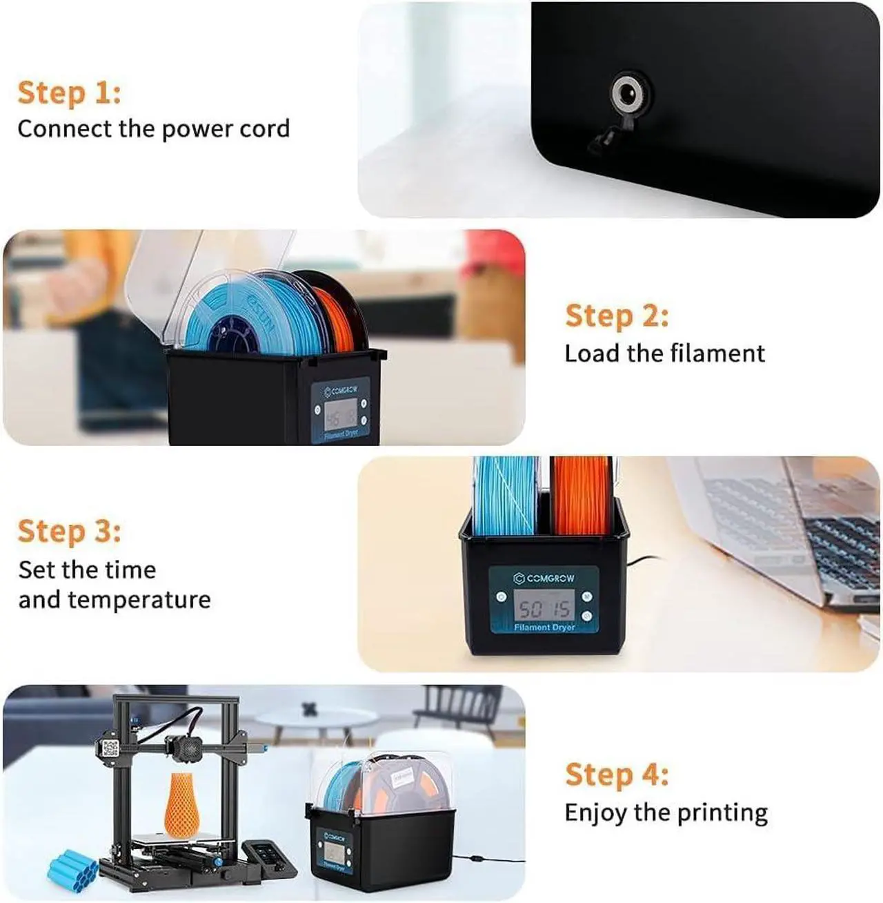 Alt view image 6 of 7 - Comgrow Filament Dryer, Upgraded Filament Dry Box, Large-Capacity 3D Filament Dehydrator for 2KG Filament, Compatible with 1.75mm, 2.85mm Filament and PLA PETG TPU ABS Material