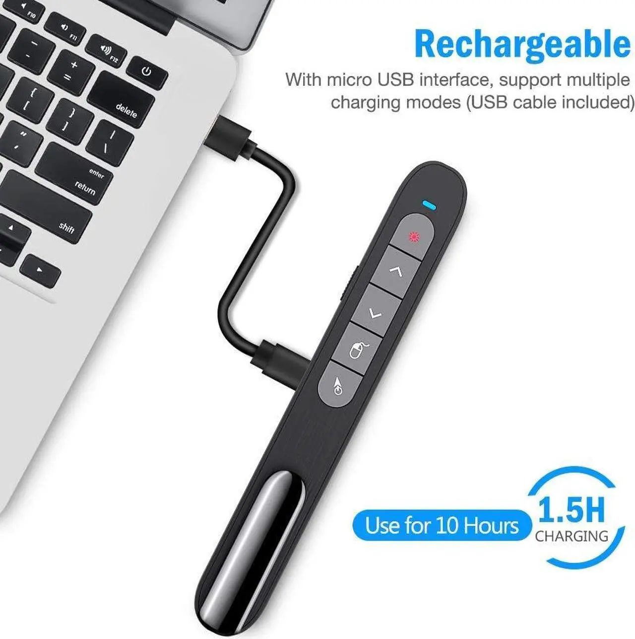 Alt view image 4 of 7 - DinoFire Wireless Presenter Remote with Air Mouse, RF 2.4GZ USB Rechargeable Presentation Clicker and Pointer Powerpoint PPT Slide Clicker for Laptop/Computer/MAC