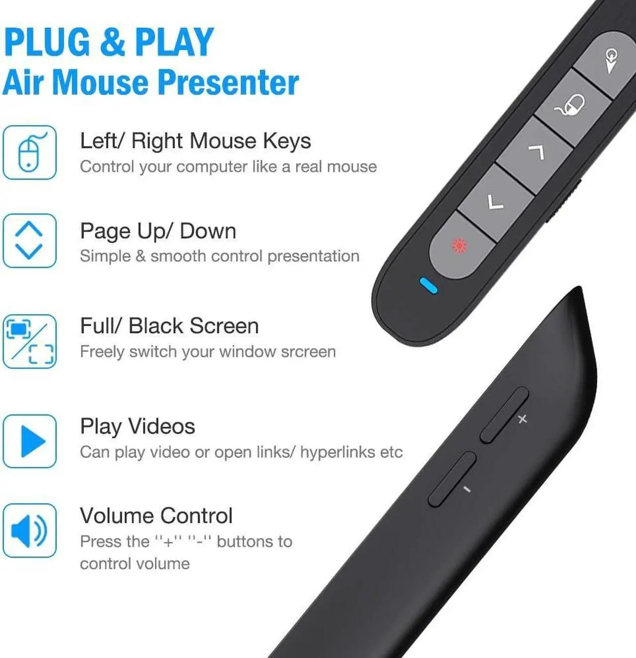 Alt view image 2 of 7 - DinoFire Wireless Presenter Remote with Air Mouse, RF 2.4GZ USB Rechargeable Presentation Clicker and Pointer Powerpoint PPT Slide Clicker for Laptop/Computer/MAC