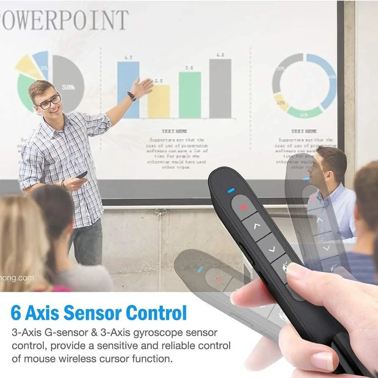 Alt view image 7 of 7 - DinoFire Wireless Presenter Remote with Air Mouse, RF 2.4GZ USB Rechargeable Presentation Clicker and Pointer Powerpoint PPT Slide Clicker for Laptop/Computer/MAC
