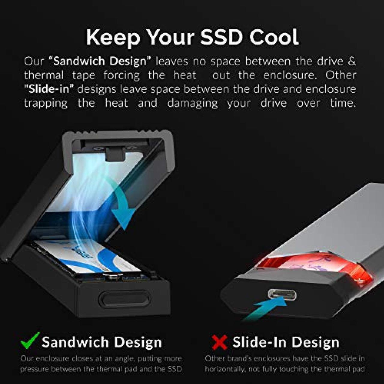 Alt view image 17 of 20 - SABRENT USB 3.2 Type-C Tool-Free Enclosure for M.2 PCIe NVMe and SATA SSDs (EC-SNVE)