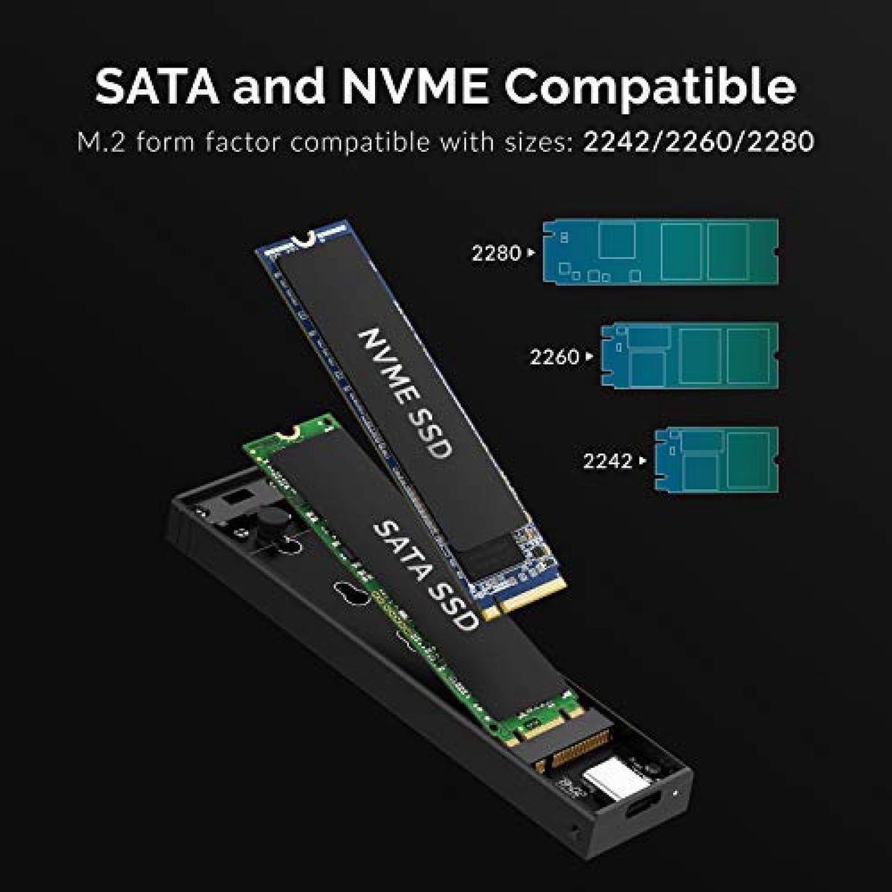 Alt view image 21 of 20 - SABRENT USB 3.2 Type-C Tool-Free Enclosure for M.2 PCIe NVMe and SATA SSDs (EC-SNVE)