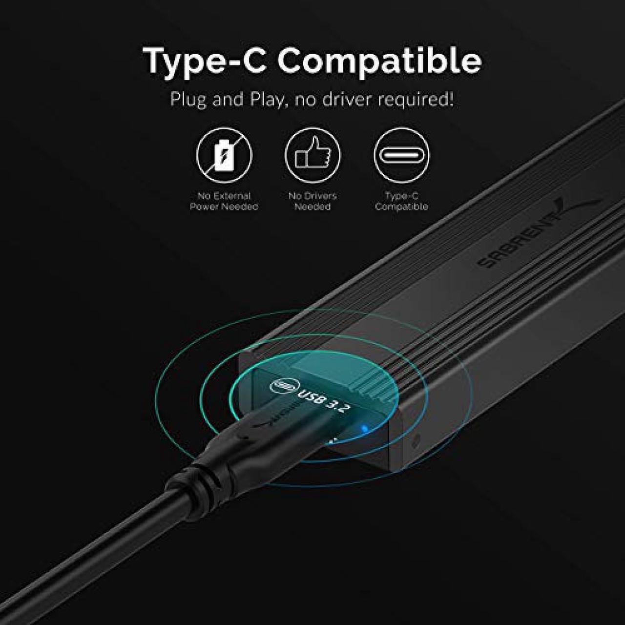 Alt view image 20 of 20 - SABRENT USB 3.2 Type-C Tool-Free Enclosure for M.2 PCIe NVMe and SATA SSDs (EC-SNVE)
