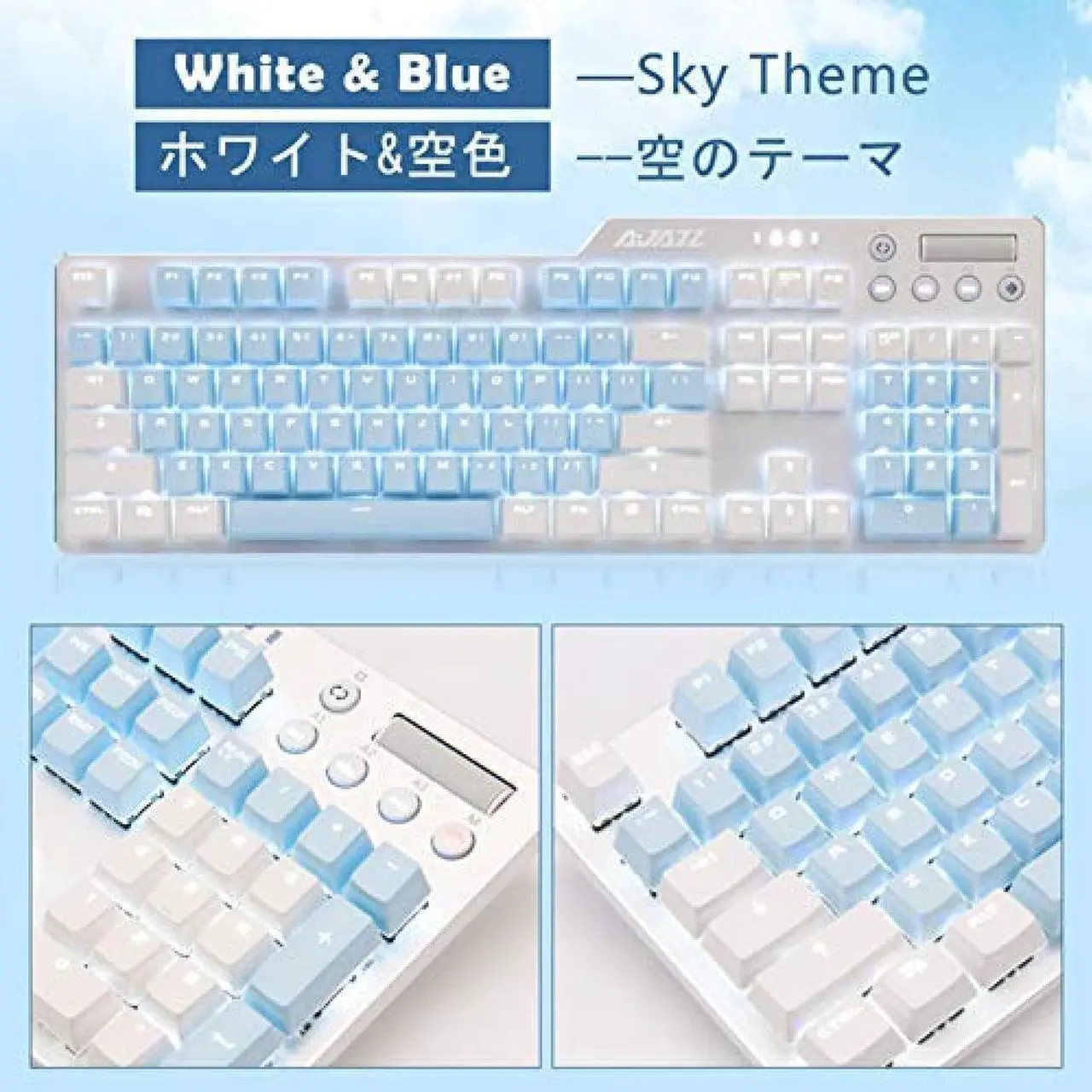 Alt view image 3 of 7 - Ajazz AK35i Mechanical Keyboard Wired Gaming Keyboard White Backlight 2 Colors PBT Buttons Cute Female Keyboard English Keyboard 104 Keys (White & Sky Blue-Black)
