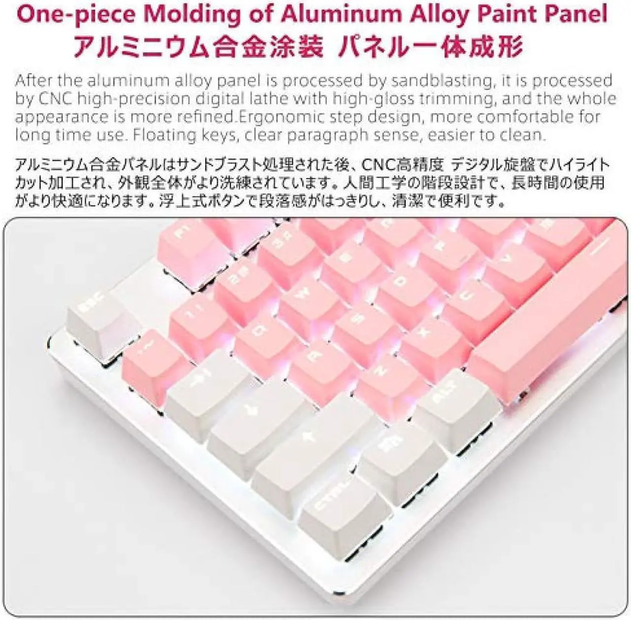Alt view image 7 of 7 - Ajazz AK35i Mechanical Keyboard Wired Gaming Keyboard White Backlight 2 Colors PBT Buttons Cute Female Keyboard English Keyboard 104 Keys (White & Sky Blue-Black)