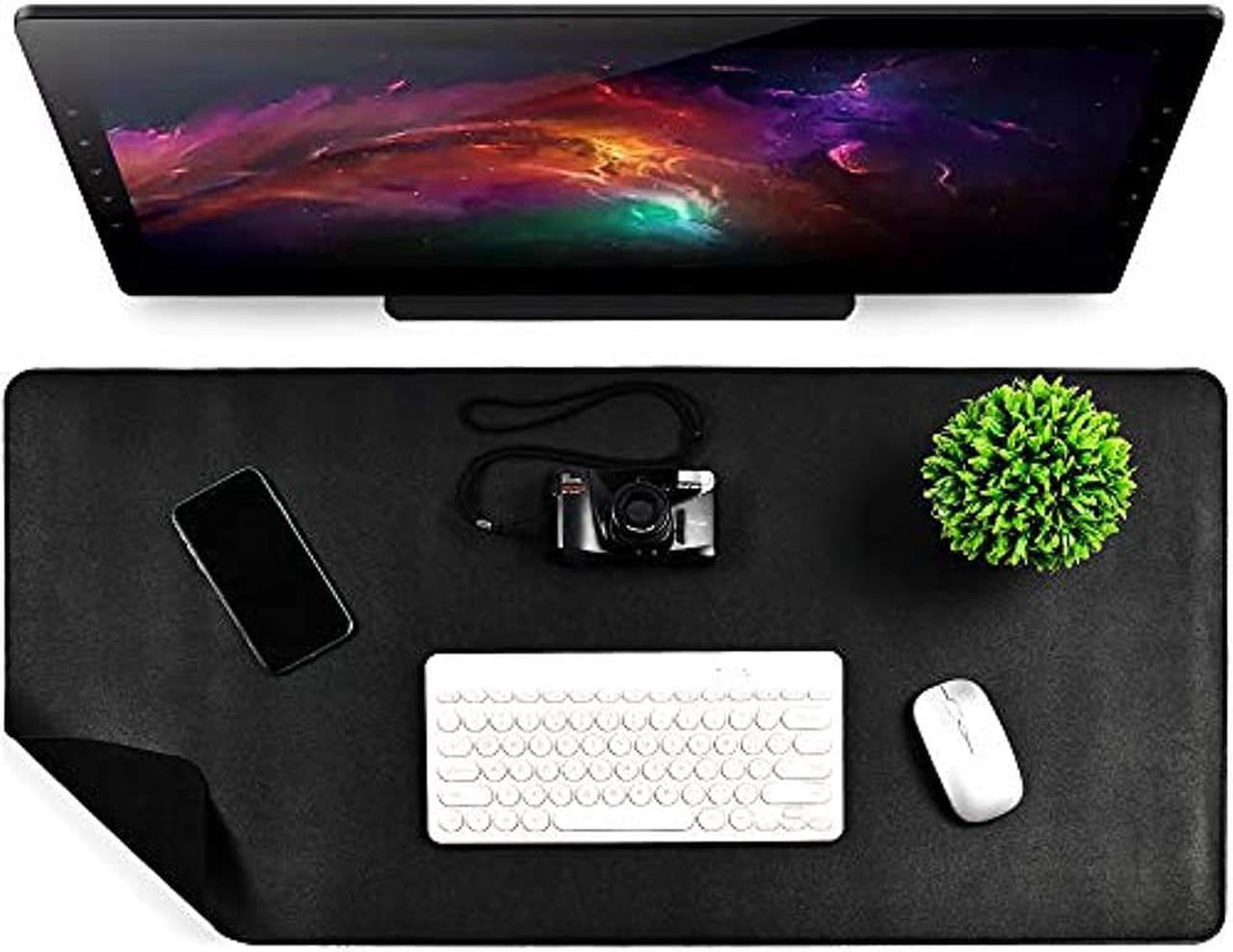 Large mouse pad for keyboard and mouse, 80 x 40 cm, natural rubber, seams, smooth leather, scratch resistant, easy to store, office / household (black)