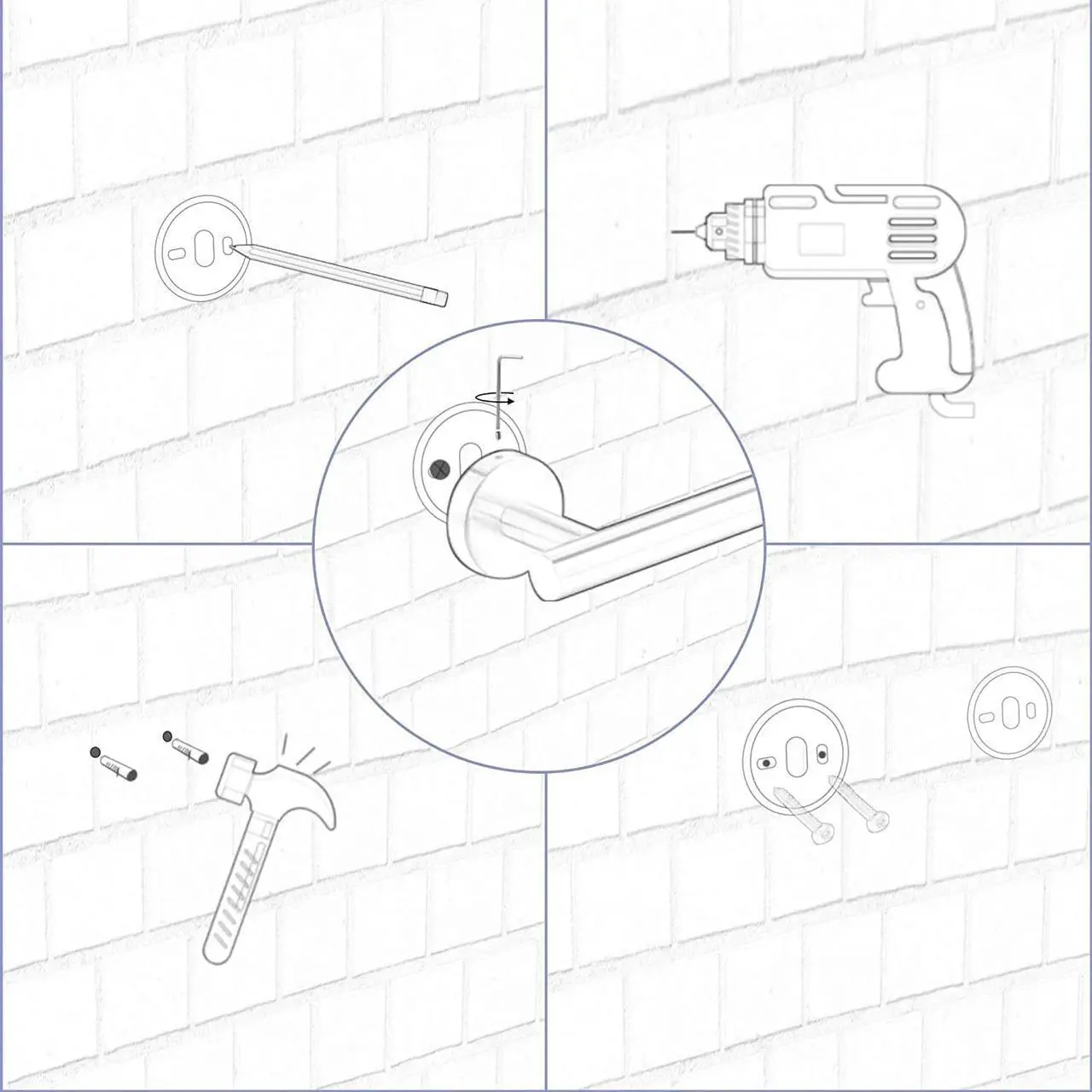 Alt view image 3 of 7 - 6 Piece Bathroom Towel Rack Set Wall Mount