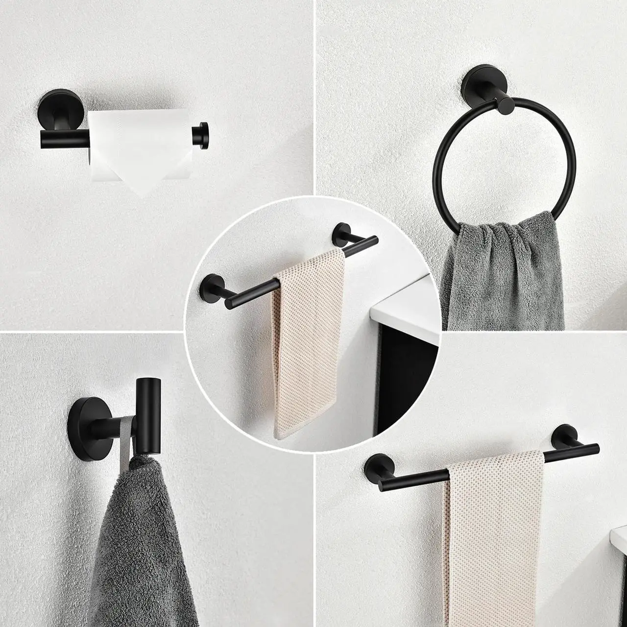 Alt view image 7 of 7 - 6 Piece Bathroom Towel Rack Set Wall Mount