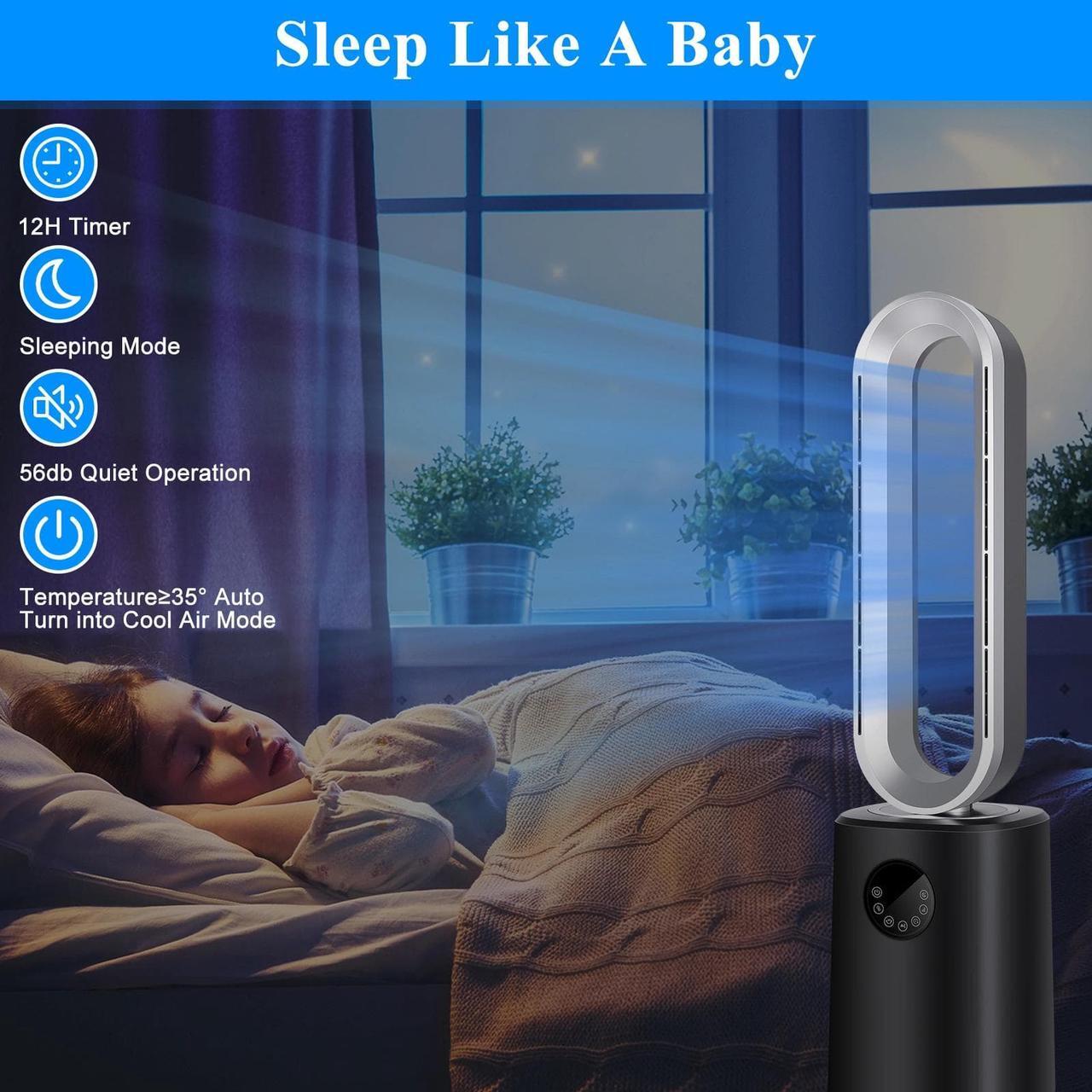 Alt view image 6 of 7 - 35-inch Space Heater Bladeless Tower Fan;   Heater &  Cooling Air Purifier;   with Remote Control;   Air Circulator Fan for Home Air Conditioner;   black