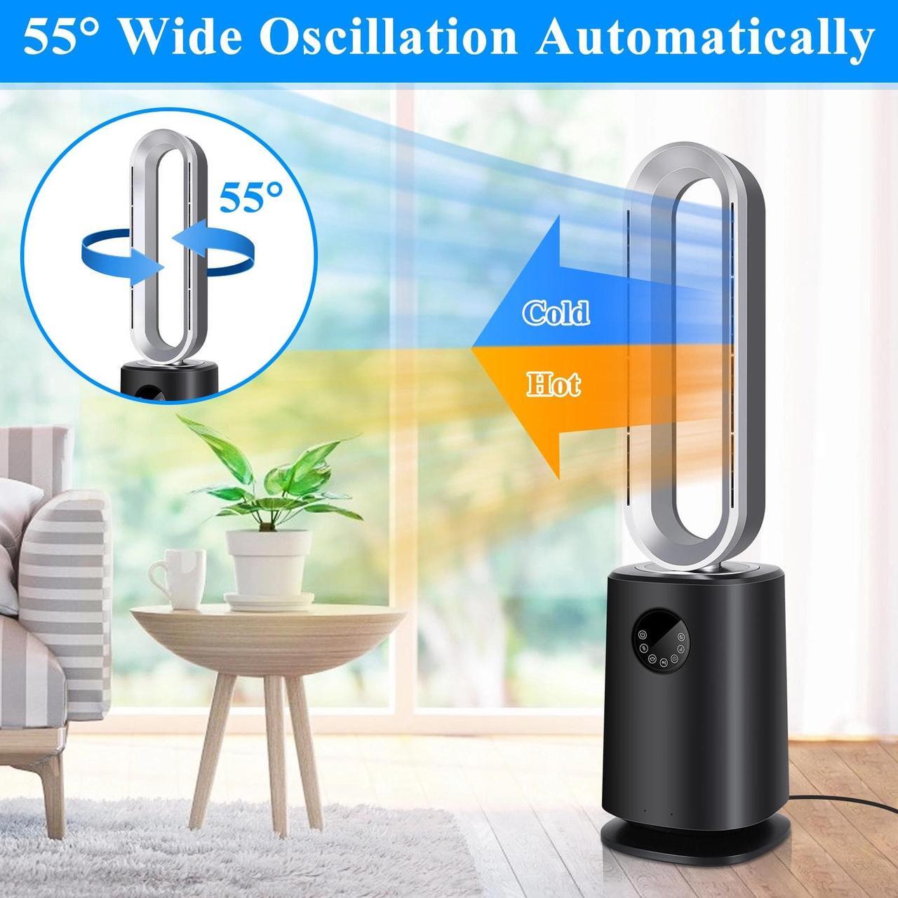 Alt view image 2 of 7 - 35-inch Space Heater Bladeless Tower Fan;   Heater &  Cooling Air Purifier;   with Remote Control;   Air Circulator Fan for Home Air Conditioner;   black