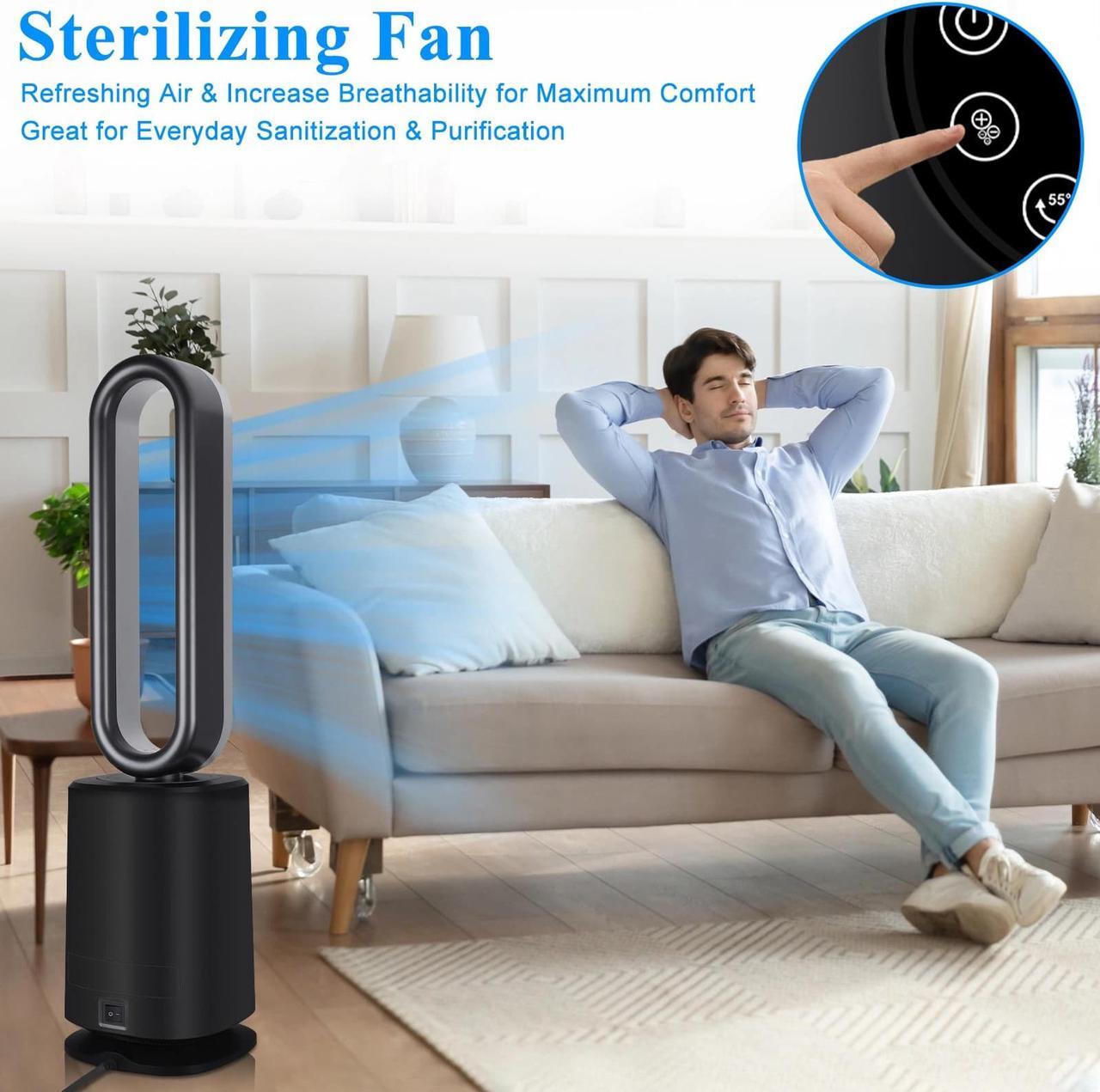 Alt view image 7 of 7 - 35-inch Space Heater Bladeless Tower Fan;   Heater &  Cooling Air Purifier;   with Remote Control;   Air Circulator Fan for Home Air Conditioner;   black