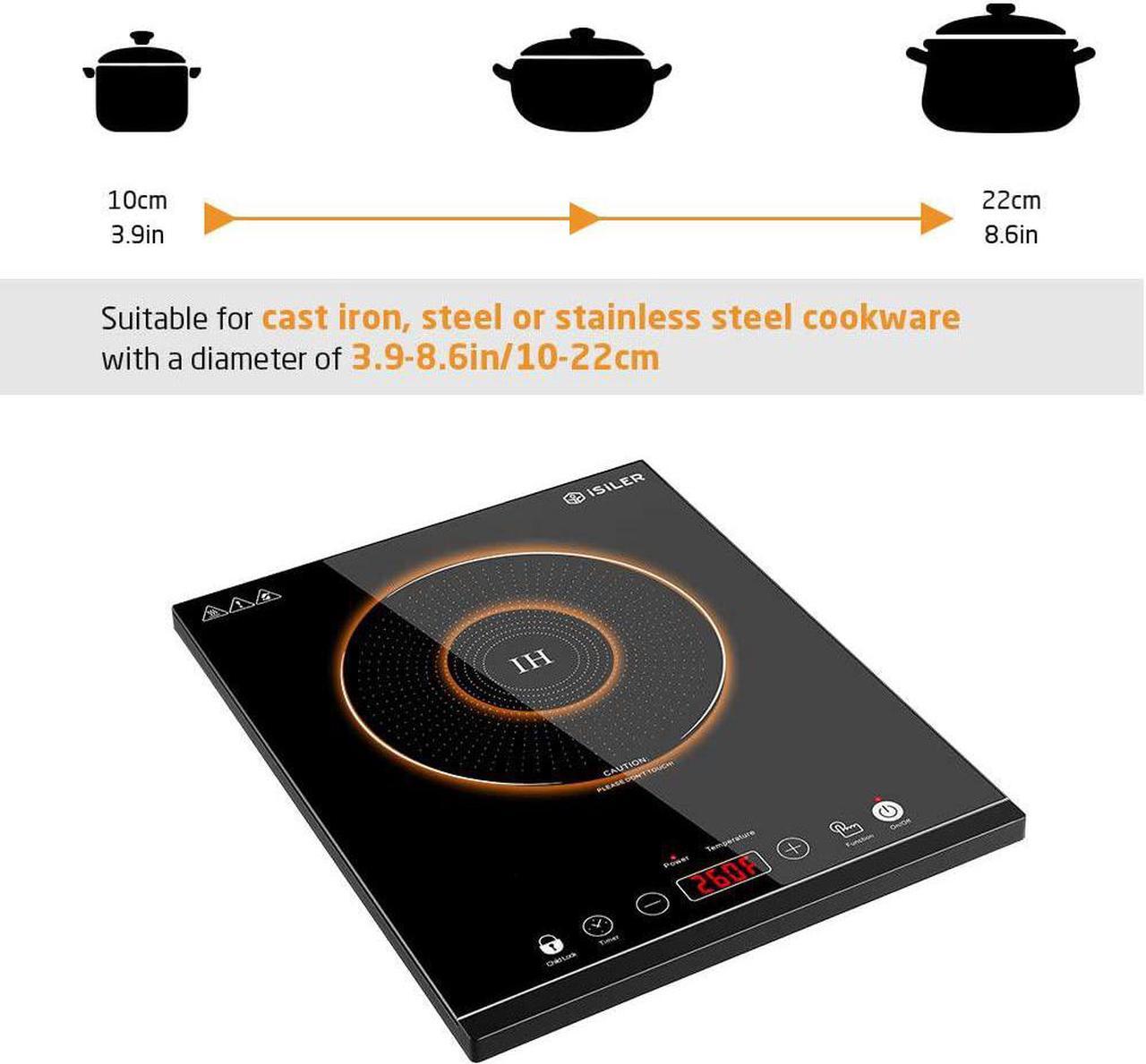 Alt view image 3 of 7 - Portable Induction Cooktop, iSiLER 1800W Sensor Touch Electric Induction Cooker Hot Plate with Kids Safety Lock, 6.7" Heating Coil, 18 Power 17 Temperature Setting Countertop Burner with Timer