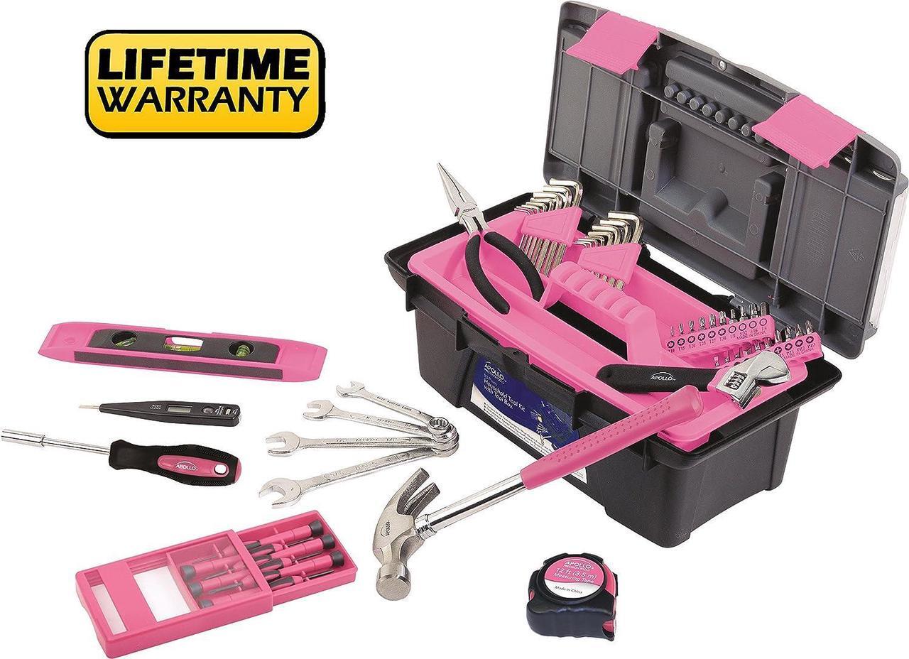 Alt view image 3 of 7 - Apollo Tools 53 Piece Household Tool Set Includes Tools and Tool Box with a Selection of Most Needed Tools for Basic DIY Repairs, Maintenance and Crafts - Pink Ribbon