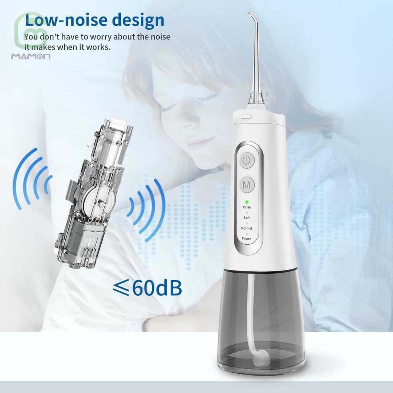 Alt view image 4 of 7 - MAMONCARE Water Flosser Portable Dental Oral Irrigator with 5 Modes, 6 Replaceable Jet Tips, Rechargeable Waterproof Teeth Cleaner for Home and Travel -300ml Detachable Reservoir