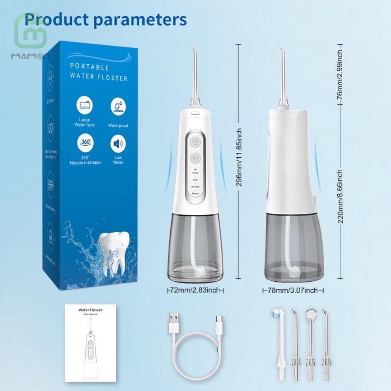 Alt view image 7 of 7 - MAMONCARE Water Flosser Portable Dental Oral Irrigator with 5 Modes, 6 Replaceable Jet Tips, Rechargeable Waterproof Teeth Cleaner for Home and Travel -300ml Detachable Reservoir
