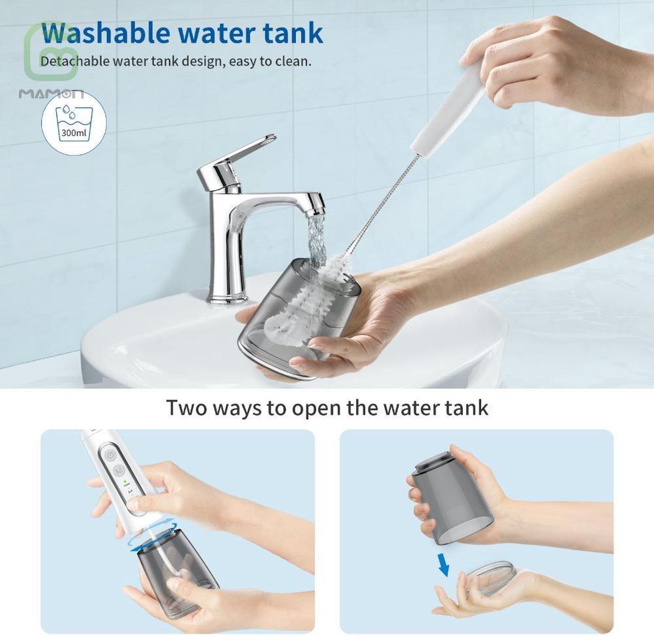 Alt view image 6 of 7 - MAMONCARE Water Flosser Portable Dental Oral Irrigator with 5 Modes, 6 Replaceable Jet Tips, Rechargeable Waterproof Teeth Cleaner for Home and Travel -300ml Detachable Reservoir