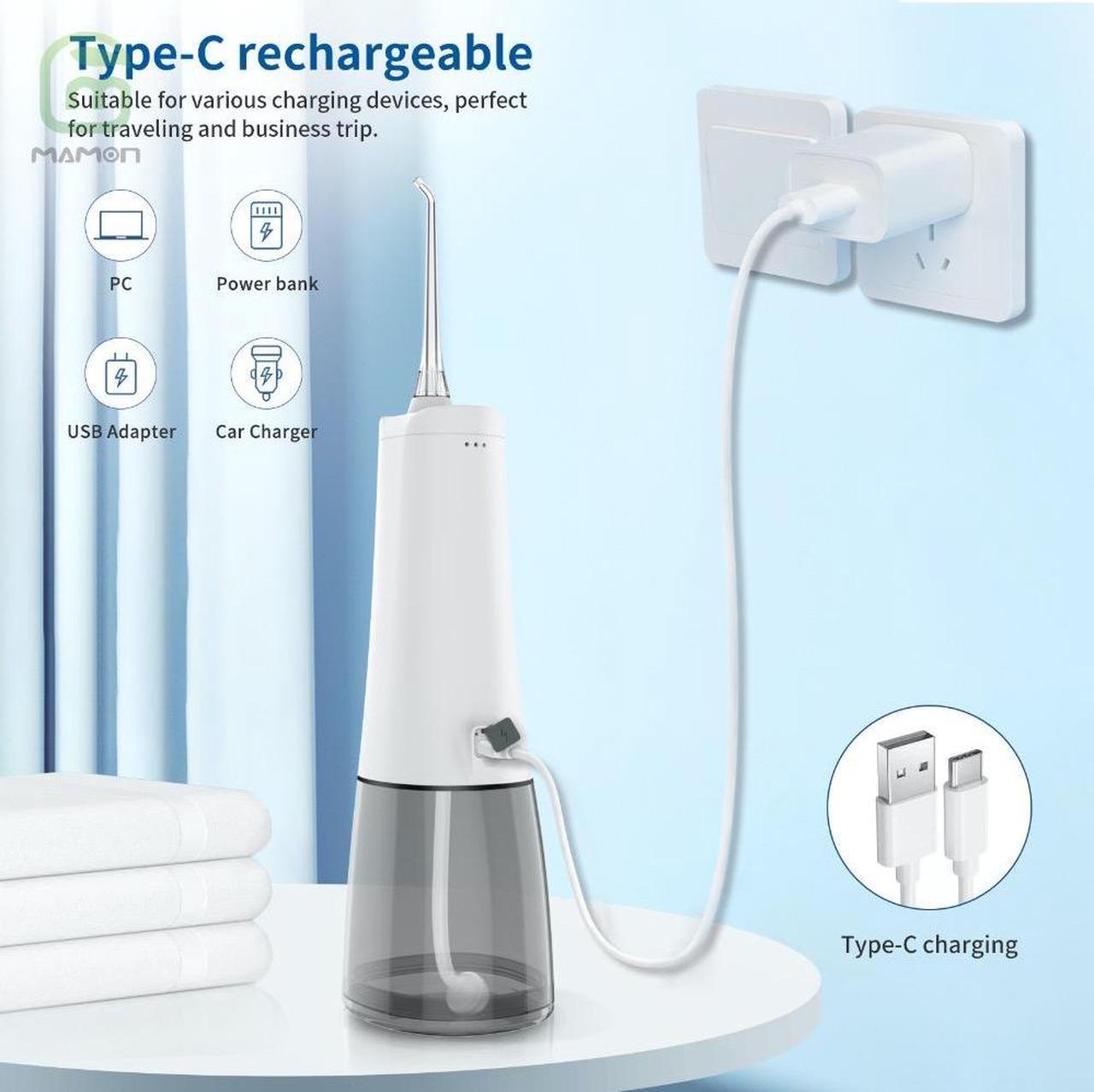 Alt view image 5 of 7 - MAMONCARE Water Flosser Portable Dental Oral Irrigator with 5 Modes, 6 Replaceable Jet Tips, Rechargeable Waterproof Teeth Cleaner for Home and Travel -300ml Detachable Reservoir