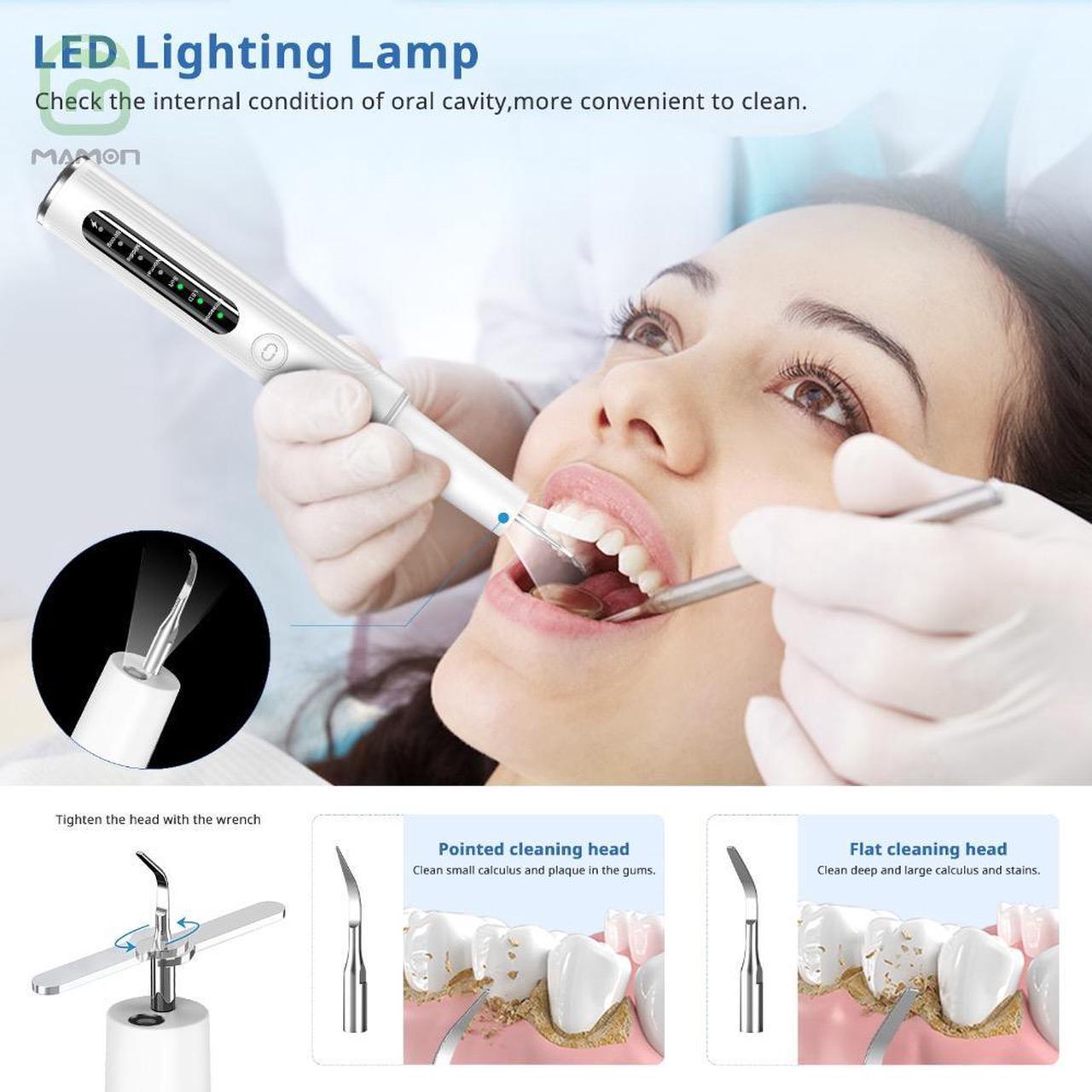 Alt view image 5 of 7 - MAMONCARE Plaque Remover for Teeth,Teeth Cleaning Kit with tooth Cleaner and Dental Tools, Dental Picks Rechargeable Plaque Blaster with shadowless LED, Tartar Remover, 4 Replaceable Head