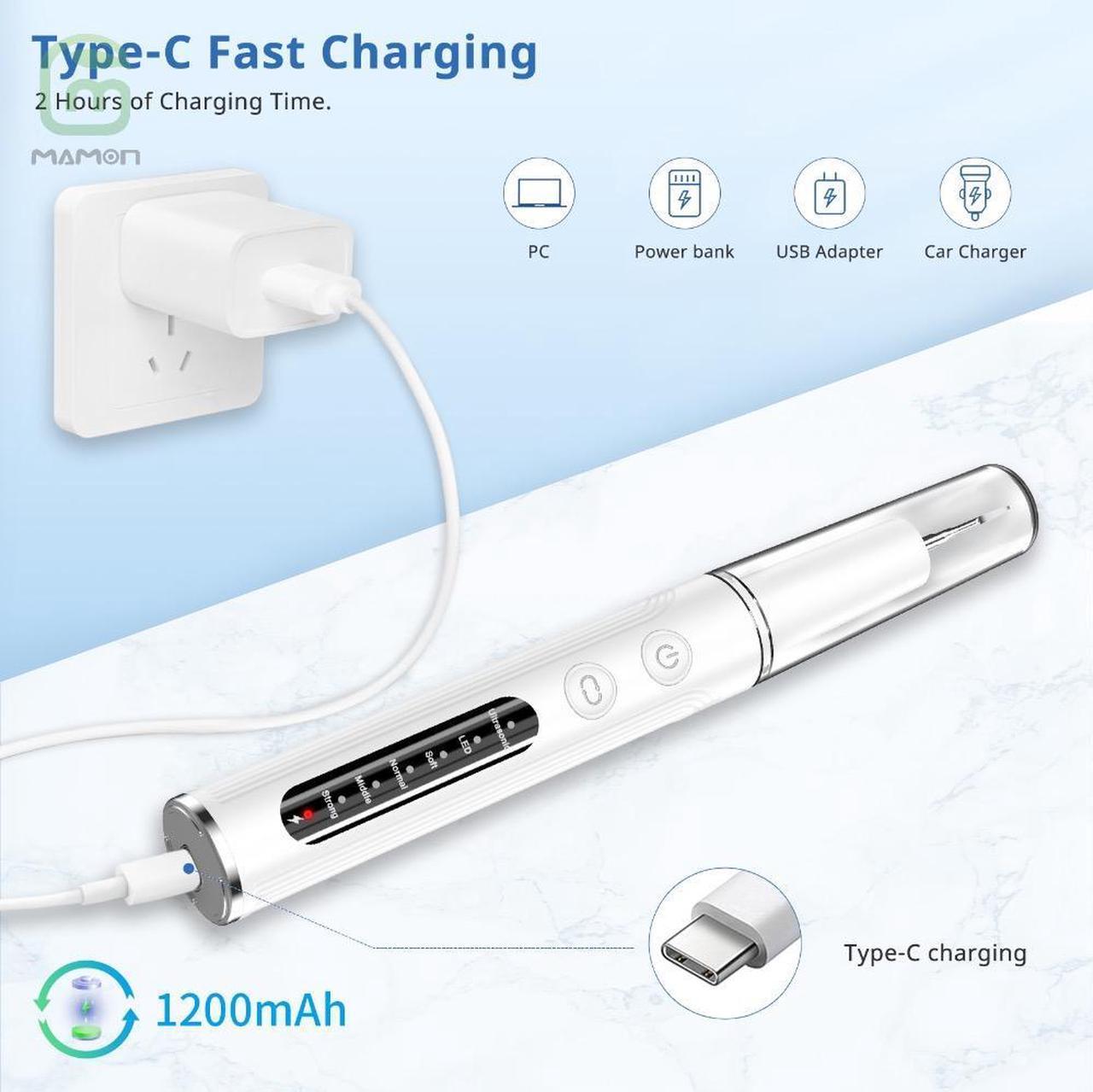 Alt view image 6 of 7 - MAMONCARE Plaque Remover for Teeth,Teeth Cleaning Kit with tooth Cleaner and Dental Tools, Dental Picks Rechargeable Plaque Blaster with shadowless LED, Tartar Remover, 4 Replaceable Head