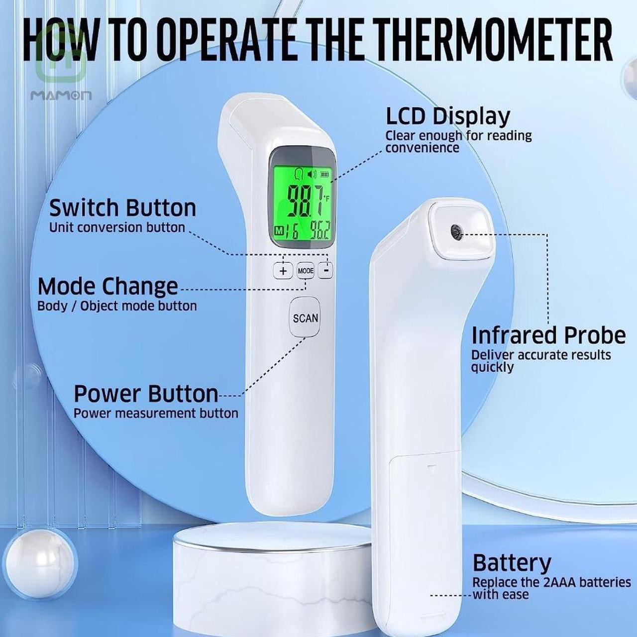 Alt view image 6 of 7 - Thermometer for Adults and Kids, No-Touch Forehead Thermometer with Object Mode Function,Fever Alert and 32 Set Memory Recall,Instant Accurate Reading Digital Baby Thermometer for Fever