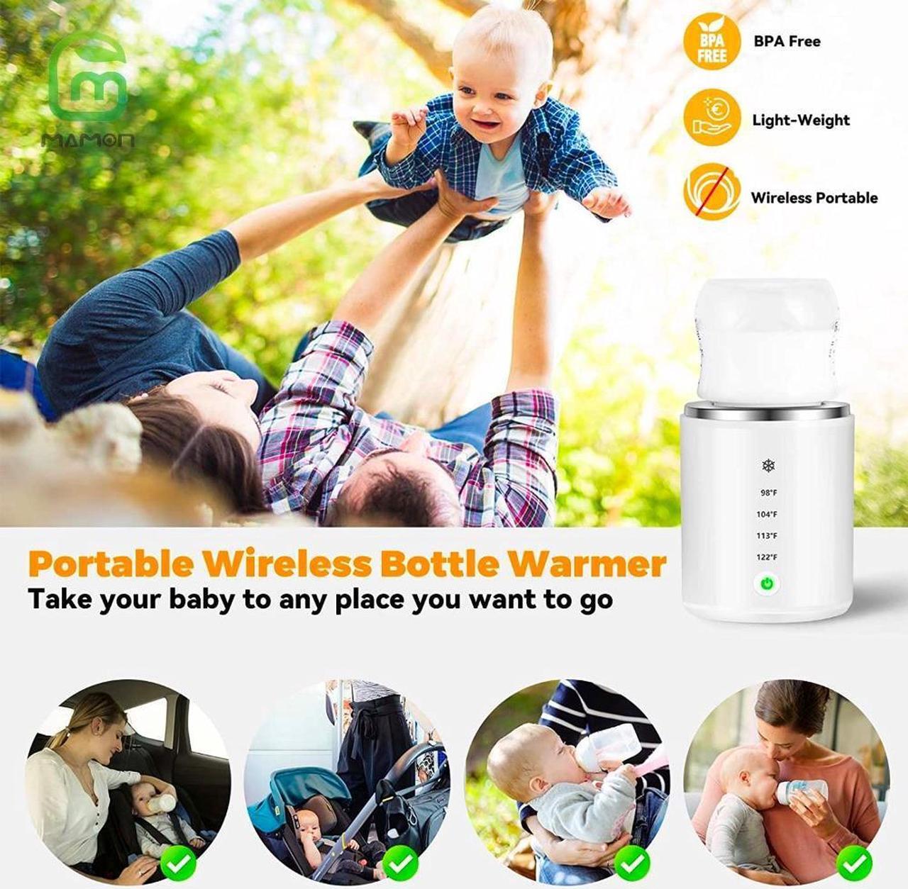 Alt view image 5 of 7 - Portable Bottle Warmer,Fast Heating Baby Bottle Warmer for Breastmilk or Baby Formula,Bottle Warmer with 2 Adapters Wireless Portable Bottle Warmer for Travel,Precise Temperature Control/Beep Reminder