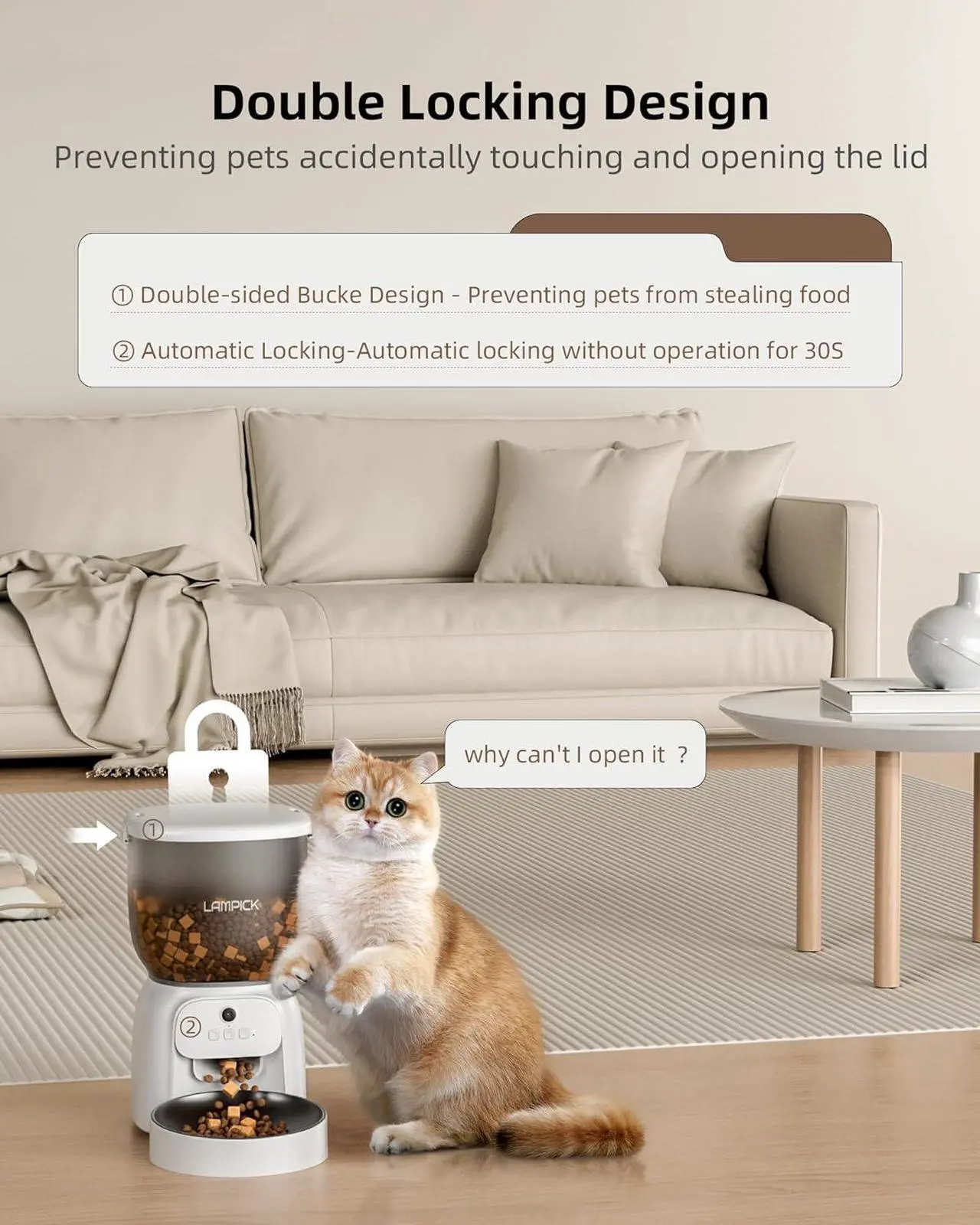 Alt view image 2 of 7 - Automatic Cat Feeder with Camera, 1080P HD Video Cat Food Dispenser with Stainless Steel Bowls WiFi Automatic Pet Feeder with 2 Way Audio,Smart App Control