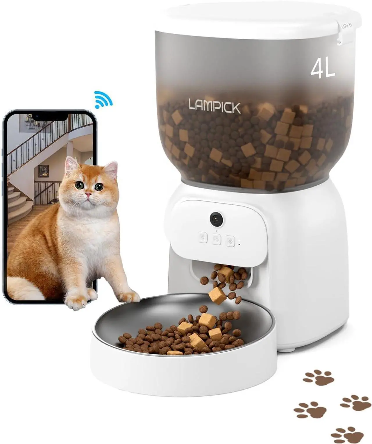 Main image of Automatic Cat Feeder with Camera, 1080P HD Video Cat Food Dispenser with Stainless Steel Bowls WiFi Automatic Pet Feeder with 2 Way Audio,Smart App Control