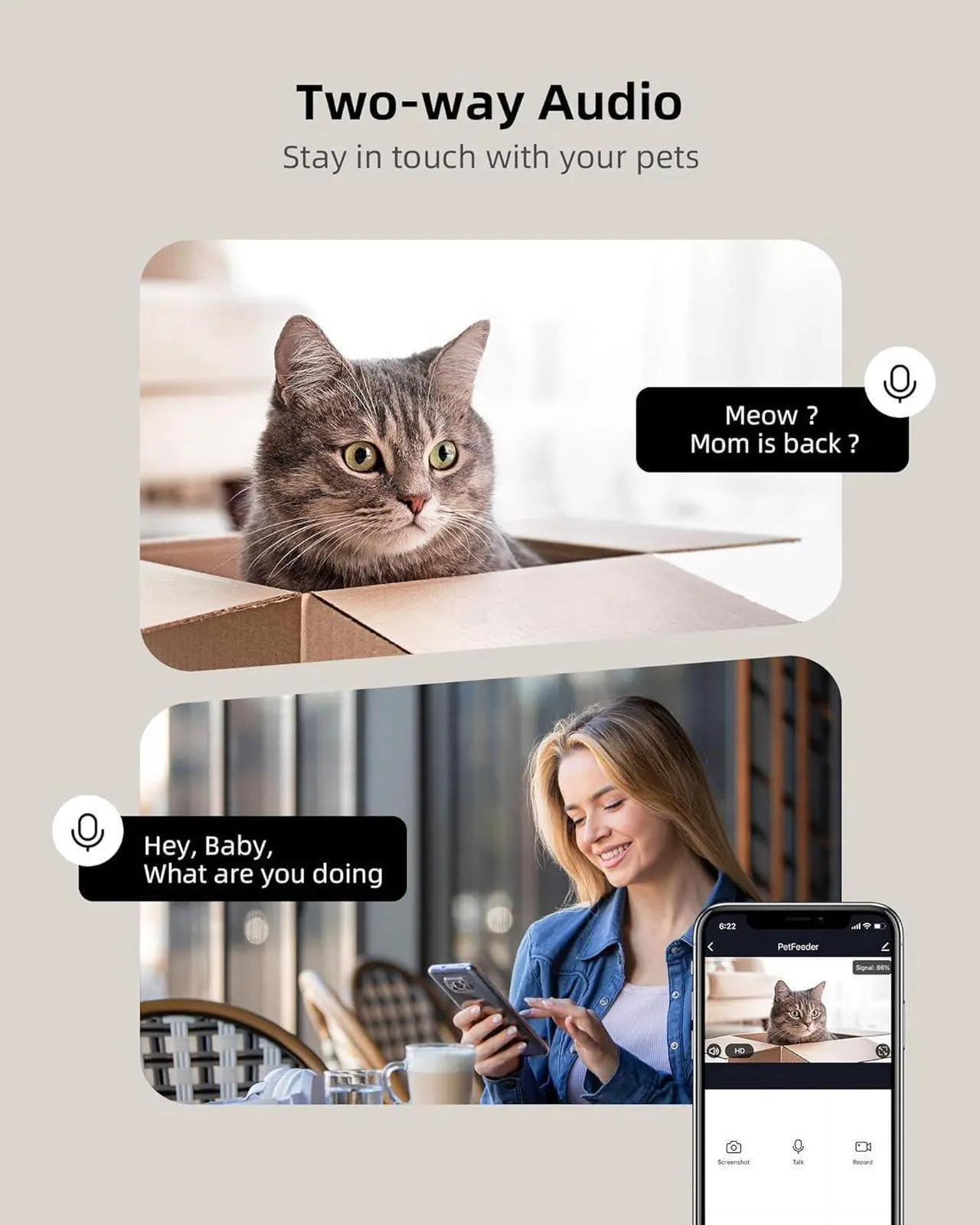 Alt view image 6 of 7 - Automatic Cat Feeder with Camera, 1080P HD Video Cat Food Dispenser with Stainless Steel Bowls WiFi Automatic Pet Feeder with 2 Way Audio,Smart App Control