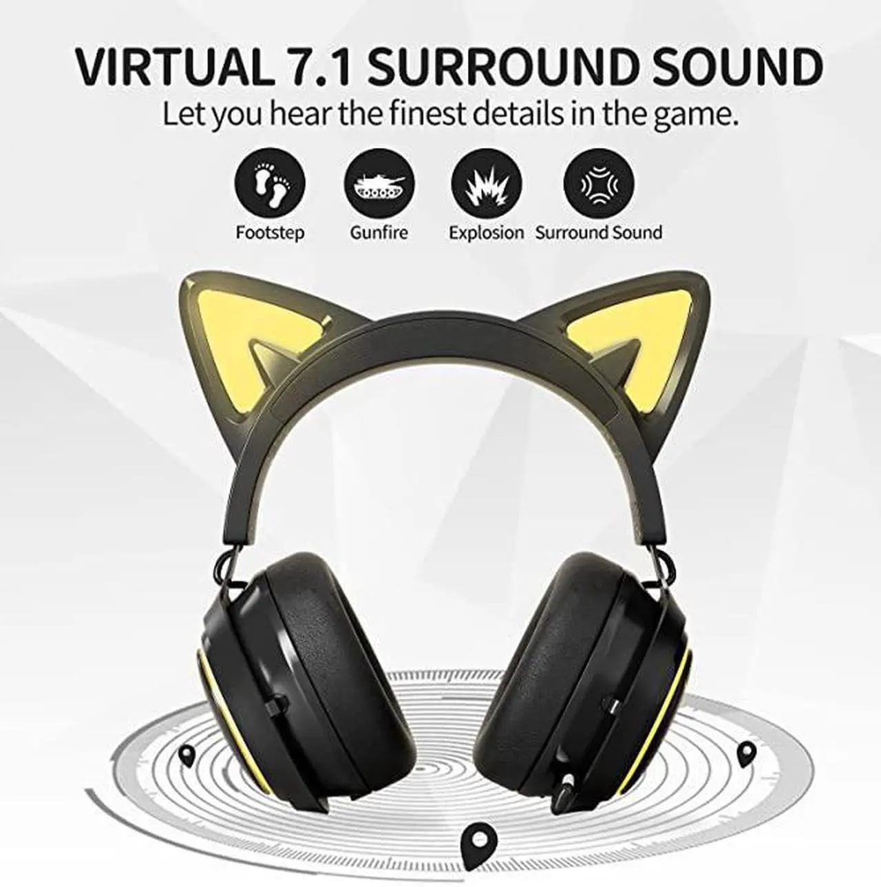 Alt view image 2 of 6 - SOMiC Black Cat Ear Headset Wireless Gaming Headphones for PC/PS4-5, 2.4G with Retractable Mic Noise Cancelling, 7.1 Stereo Sound, RGB Lighting