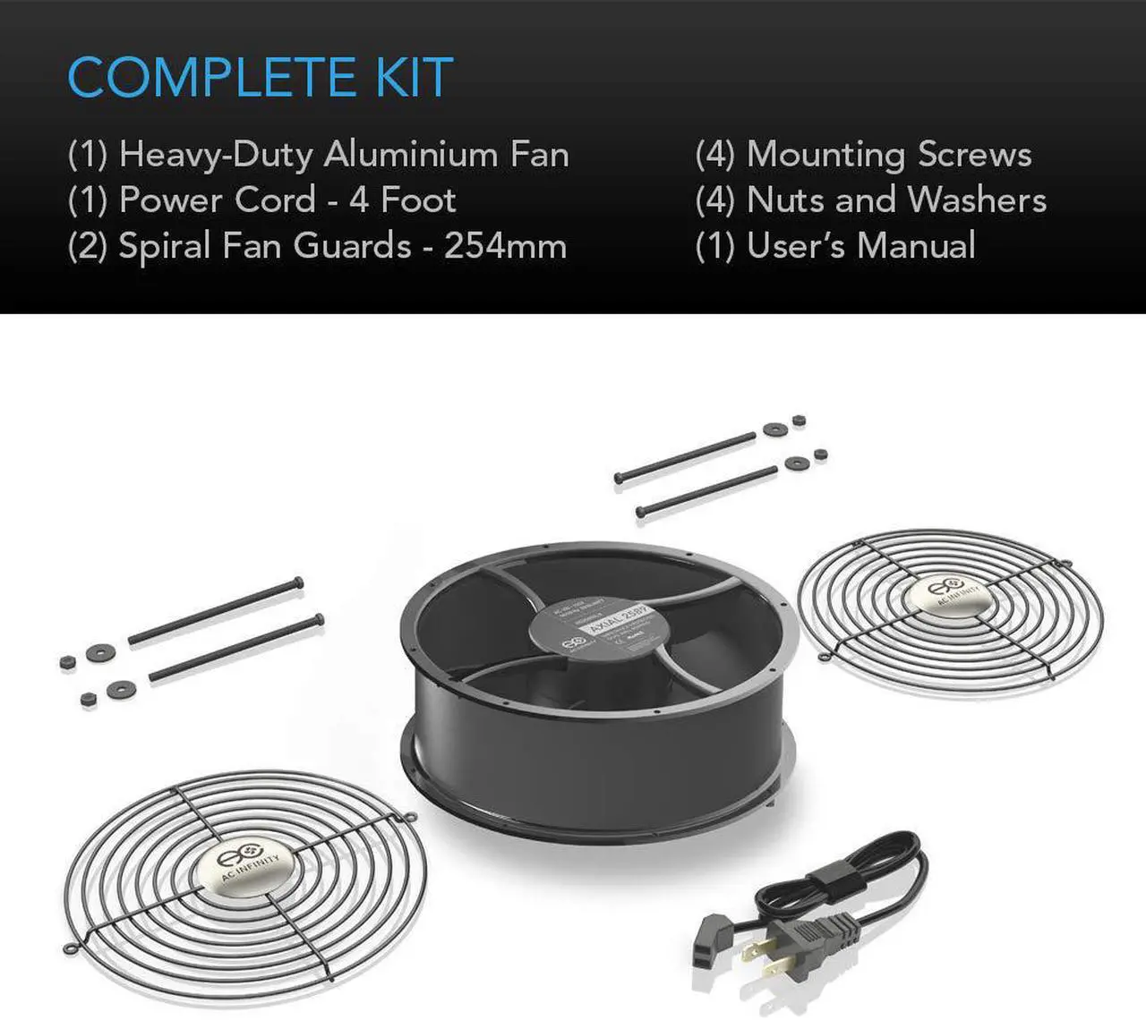 Alt view image 5 of 6 - AC Infinity AXIAL 2589, Muffin Fan 10", 120V AC Ø254mm x 89mm High Speed, for DIY Cooling Ventilation Exhaust Projects