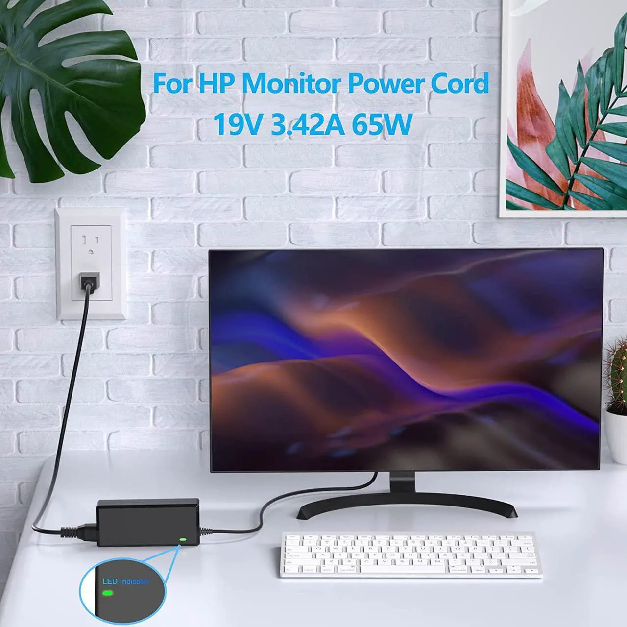 Alt view image 5 of 6 - For HP Monitor Power Cord 27" 25" 23.8" 23" 21.5" 20" 19V Power Supply HP Monitor 27f 24f 22cwa 24m 23er 23es 27eb 32f vh240 24ea 27 25vx 27es ADPC1945 IPS LED Backlit Full HD Display