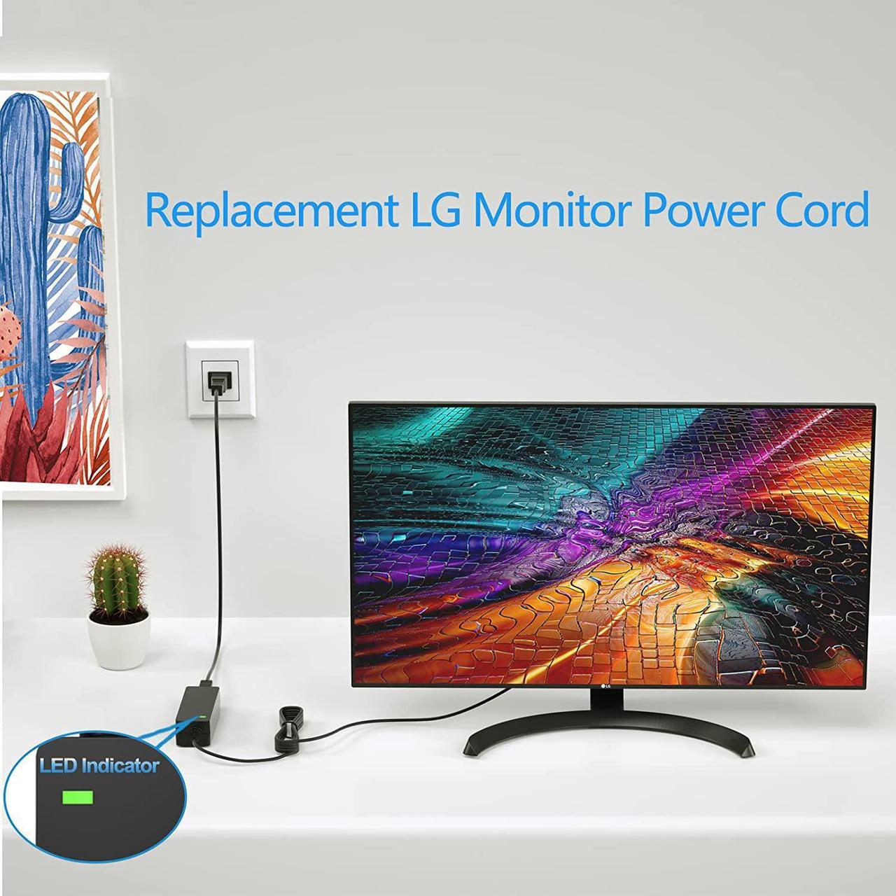 Alt view image 3 of 6 - For LG Monitor Power Cord 19V DC Power Supply for LG Electronics Monitor 32" 27" 24" 23" 22" 20" 19" LCD LED HD TV Monitor Widescreen Replacement LG Monitor Power Adapter Cord