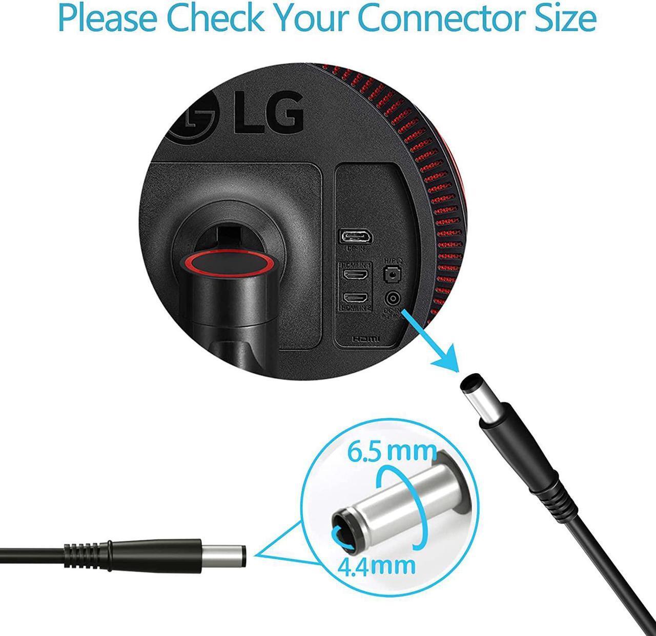 Alt view image 4 of 6 - For LG Monitor Power Cord 19V DC Power Supply for LG Electronics Monitor 32" 27" 24" 23" 22" 20" 19" LCD LED HD TV Monitor Widescreen Replacement LG Monitor Power Adapter Cord