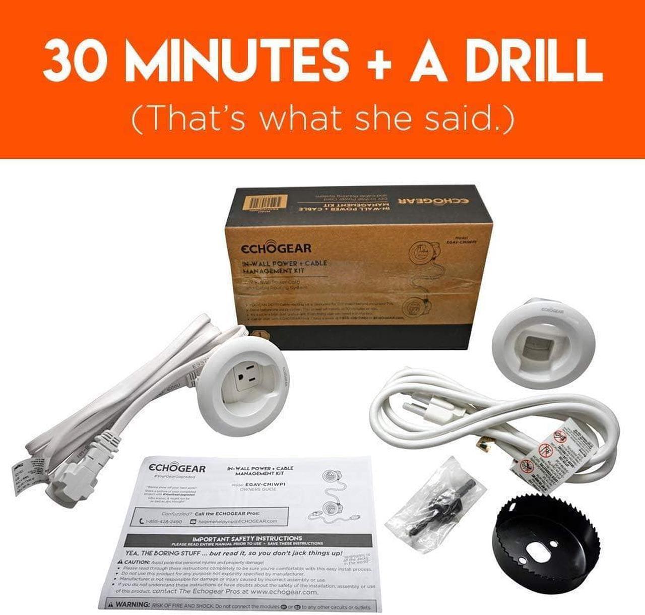 Alt view image 7 of 7 - ECHOGEAR in-Wall Cable Concealer Kit - Includes Power & Low Voltage Cable Management - Hide TV Wires When Mounting A TV - Includes Hole Saw Drill Attachment for Easy Install
