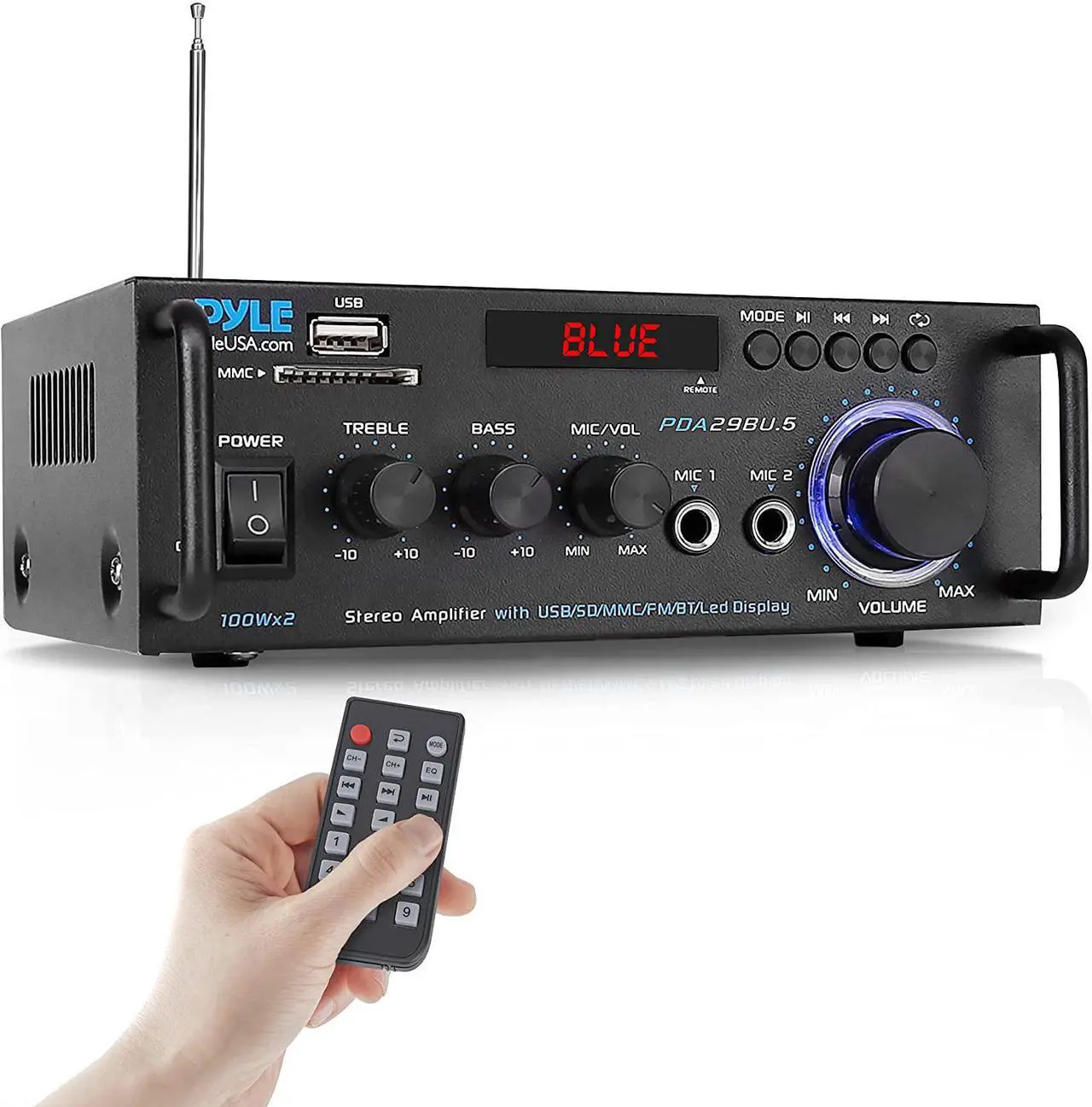 Main image of Wireless Bluetooth Stereo Power Amplifier - 200W Dual Channel Sound Audio Stereo Receiver w/RCA, USB, SD, MIC in, FM Radio, for Home Computer via RCA