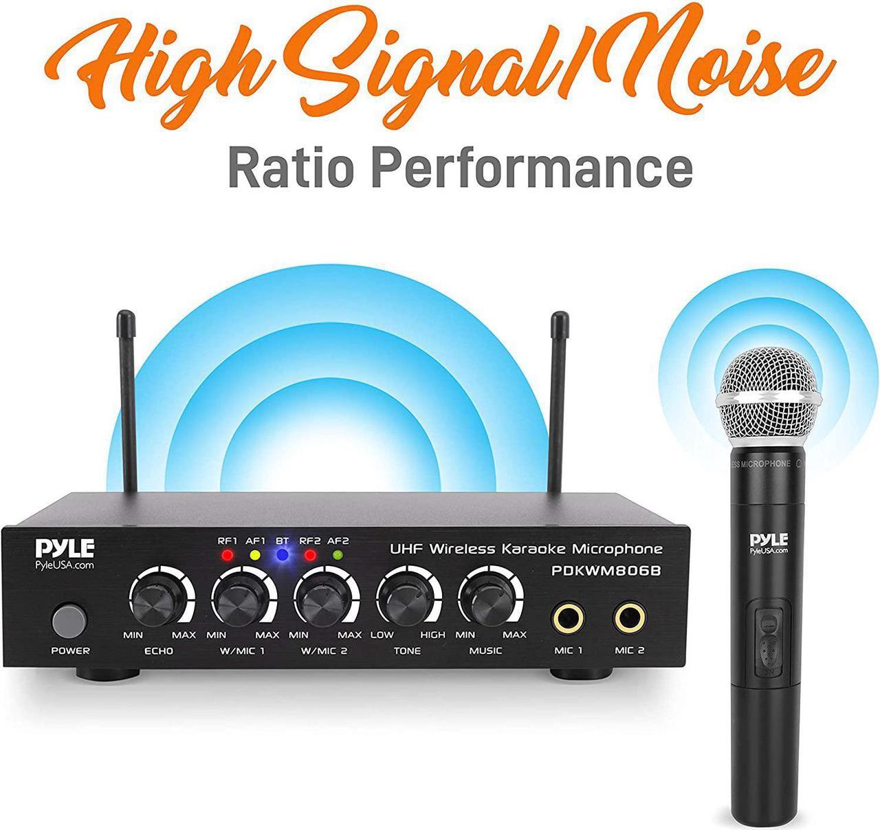 Alt view image 4 of 12 - Portable UHF Wireless Microphone System - Battery Operated Dual Bluetooth Cordless Microphone Set, Includes 2 Handheld Transmitter Mic, Mixer Receiver, RCA, for PA Karaoke DJ Party - Pyle
