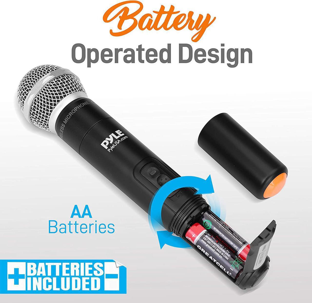 Alt view image 3 of 12 - Portable UHF Wireless Microphone System - Battery Operated Dual Bluetooth Cordless Microphone Set, Includes 2 Handheld Transmitter Mic, Mixer Receiver, RCA, for PA Karaoke DJ Party - Pyle